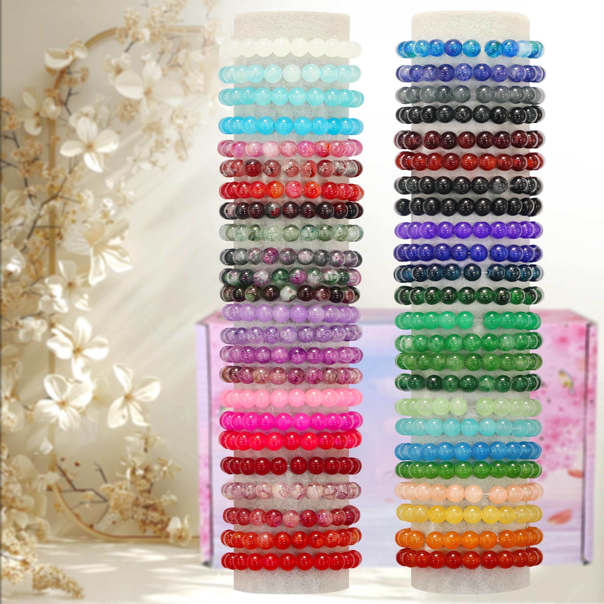Perles en verre rondes de 8 mm pour bracelets, 2 000 pièces, 48 couleurs, kit de fabrication de bracelets en verre cristal pour la fabrication de bijoux, perles et loisirs créatifs avec