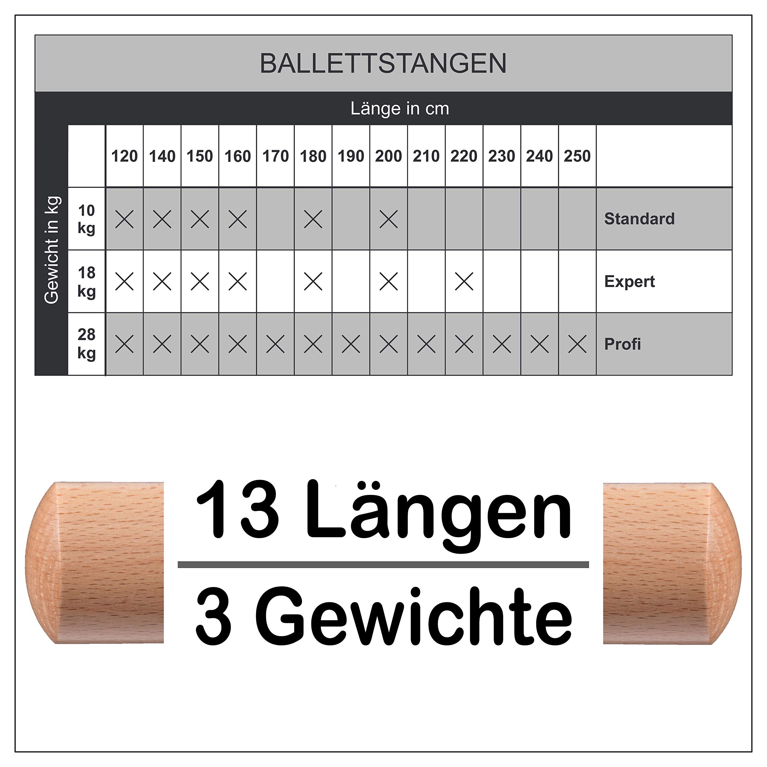 Ballettstange freistehend mobil, Holz, stabiles Gestell höhenverstellbar, Länge u. Gewicht wählbar für zuhause