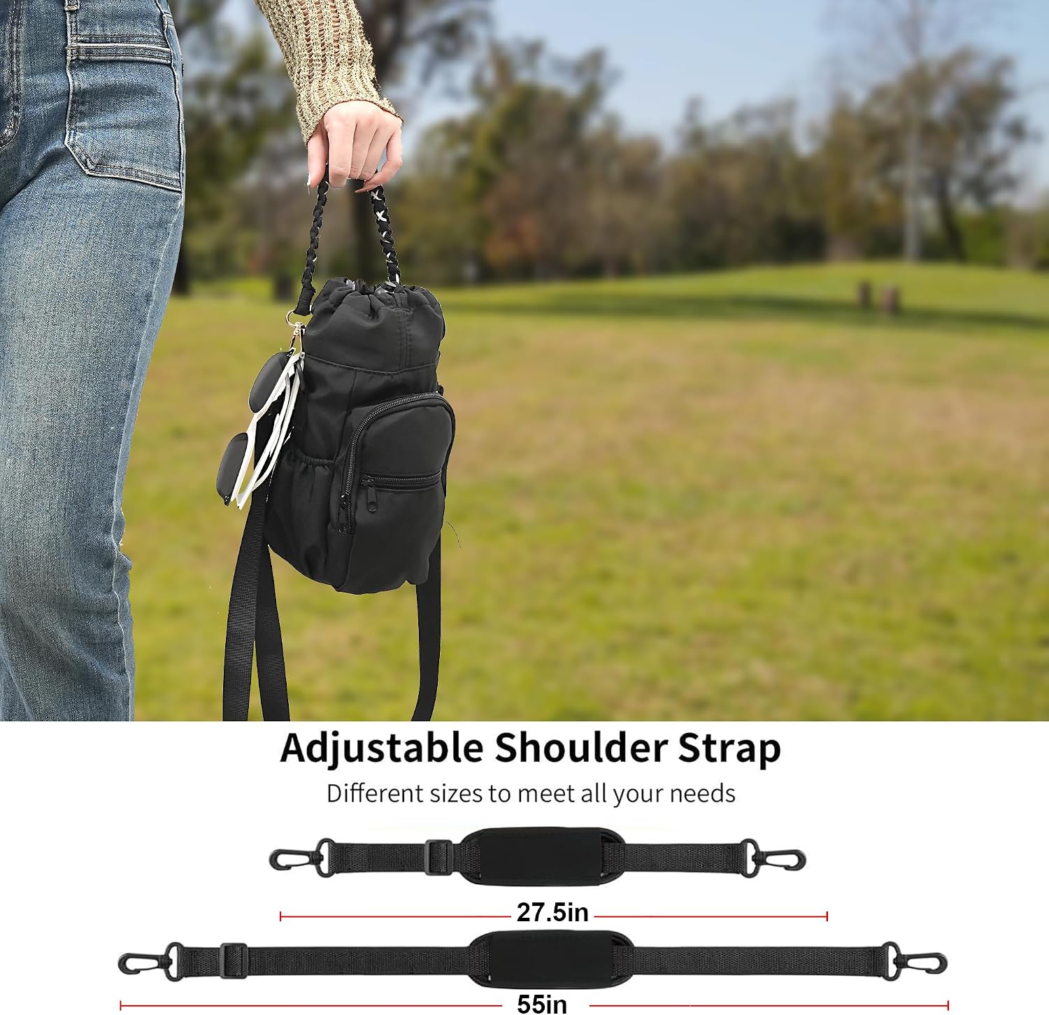 Wongeto Water Bottle Holder with Strap,25oz/40oz/64oz Water Bottle Carrier Sling Bag with Phone Pocket Crossbody Adjustable Shoulder with Hand Strap for Walking image 4