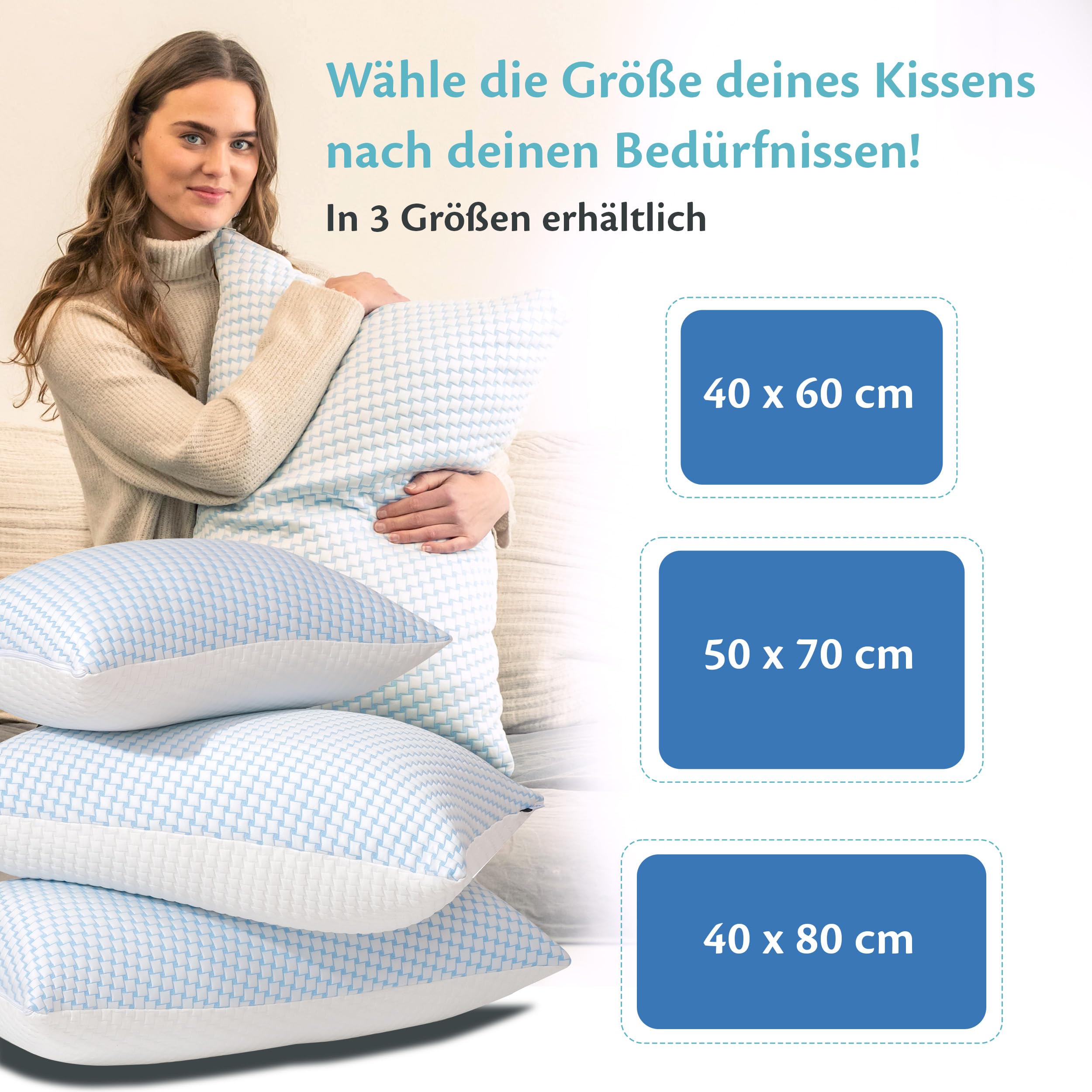 Ella Nackenstützkissen 40x80 – Ergonomisches Kopfkissen mit Verstellbarer Füllung – Orthopädisches Kissen für Nackenschmerzen - Seitenschläfer, Rückenschläfer, Bauchschläfer mit waschbarem Bezug