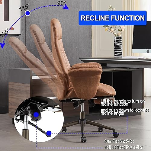 Miniatura 3 de Silla ergonómica de oficina en casa, sillas modernas de piel sintética de mediados de siglo con reposabrazos acolchados, cómoda silla ejecutiva