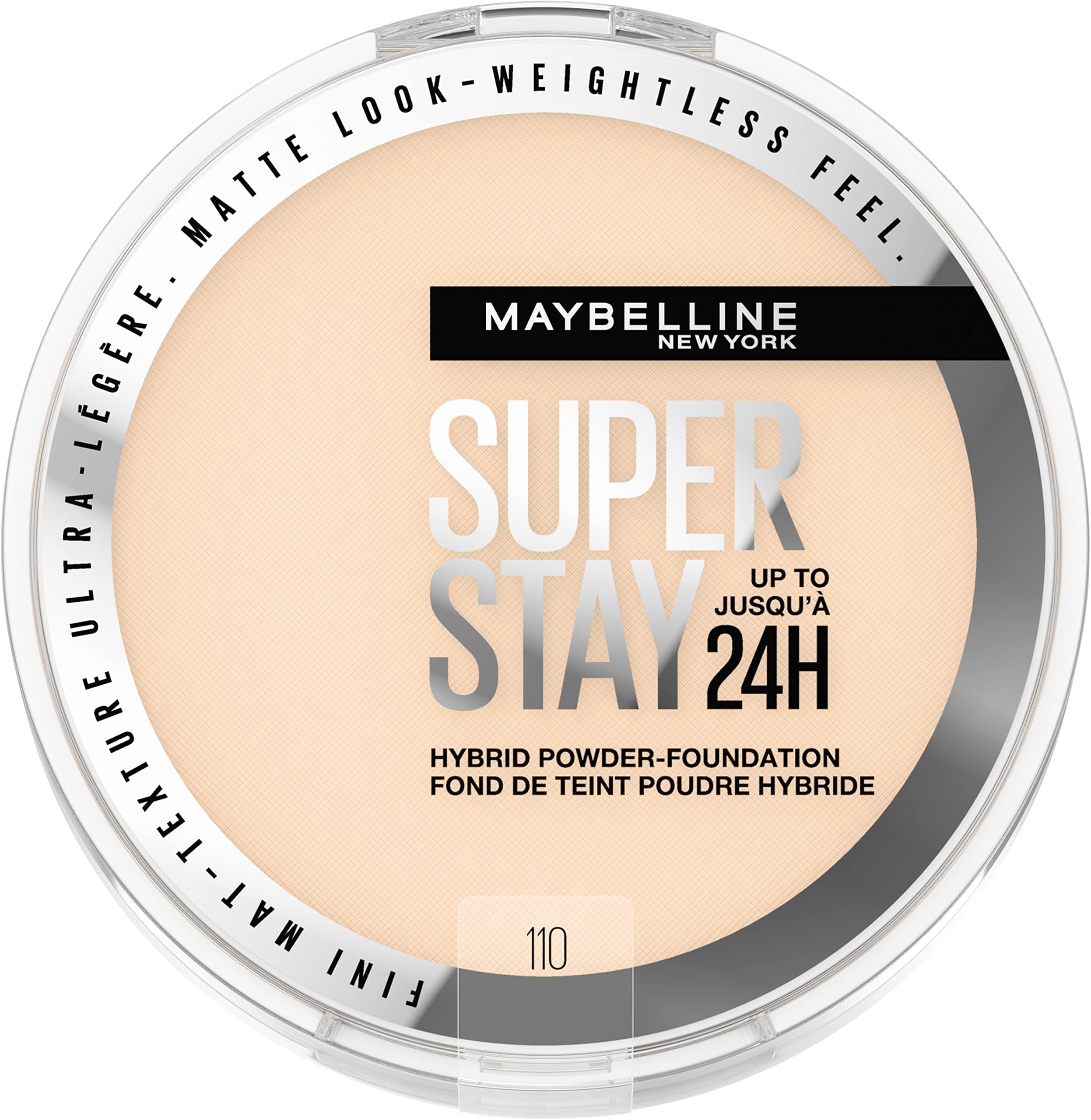 New York Super Stay Up to 24HR Hybrid Powder-Foundation, Medium-to-Full Coverage Makeup, Matte Finish, 110, 1 Count, 1.5554 fl oz