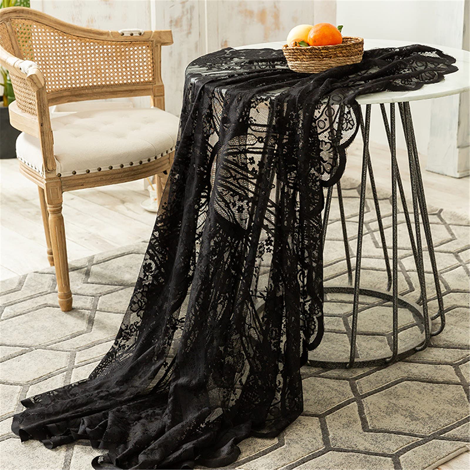 Nvzi Elegante tovaglia rotonda in pizzo, vintage, ricamata, per feste, matrimoni, cucina, sala da pranzo, decorazione per la casa (giallo, diametro