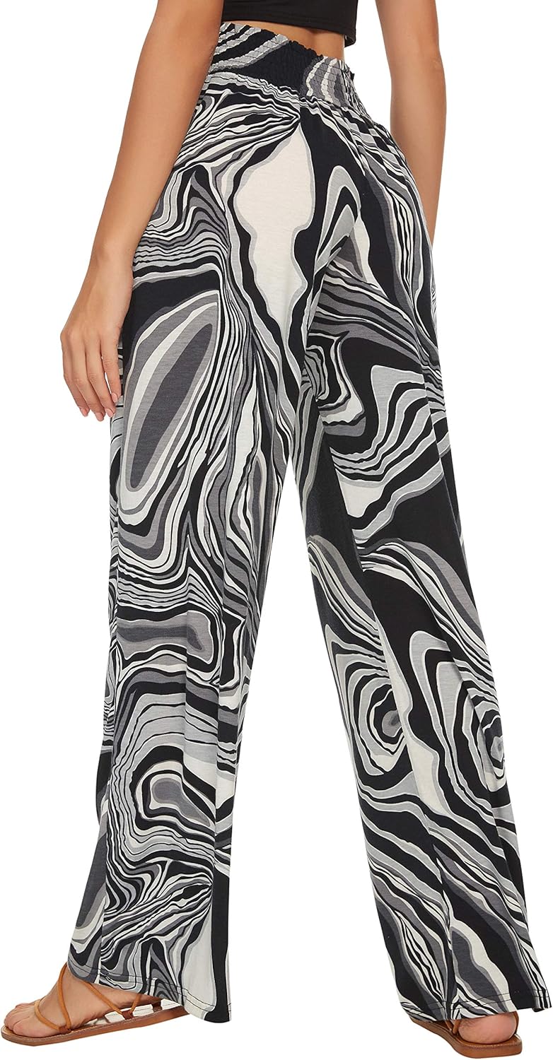 Urban CoCo Women's Boho Palazzo Pants Wide Leg Beach Pants High Waisted Lounge Pants with Pockets - Image 5