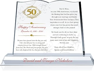 Personalized Crystal Bible Gift for Parents' 50th Anniversary – Custom Christian Golden Wedding Anniversary Plaque (M - 10")