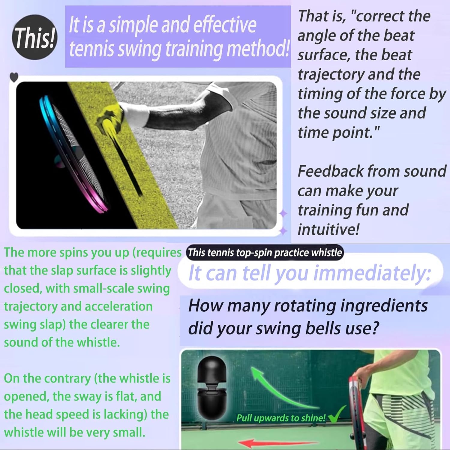 Complete Tennis Training Aid Acoustic Tennis Spin Trainer- Audible Topspin & Stroke Feedback | 35g Universal Attachment Stroke Correction Aid