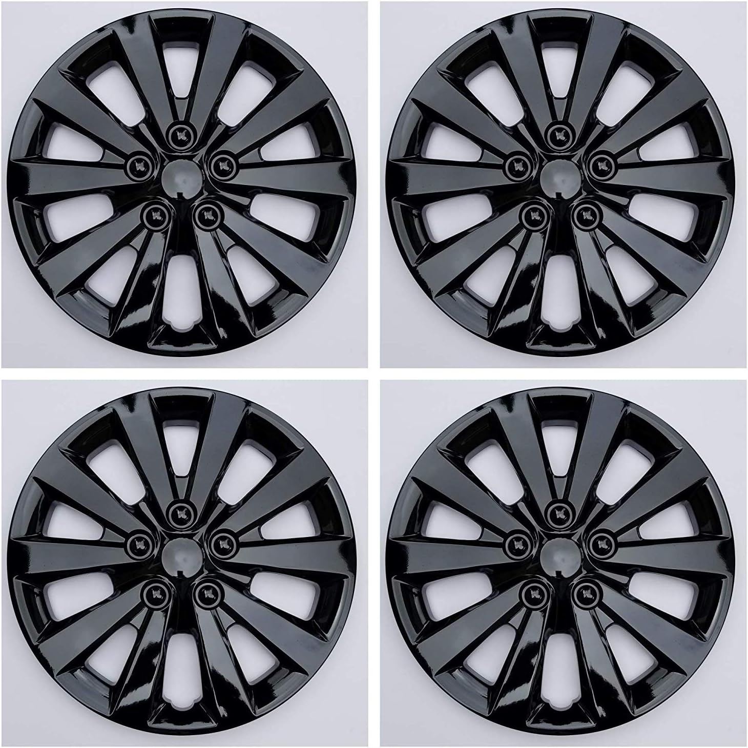 New Wheel Covers Hubcaps Fits 2013-2019 Nissan Sentra; 16 Inch; 10 Spoke; Gloss Black; Plastic; Set of 4; Spring Steel Clip; This is not a Bolt-on hubcap