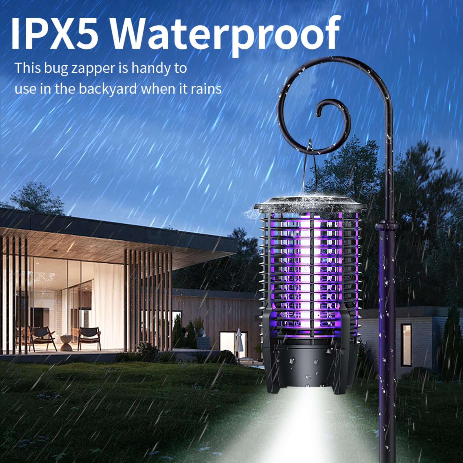 FOXLVDA Bug Zapper, Mückenzapper, 2-in-1, tragbarer und wiederaufladbarer Insektenvernichter mit 3600-mAh-Akku und LED-Nachtlicht, leistungsstarker elektrischer Fliegenvernichter für drinnen und