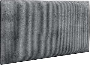 DHOME Premium Corduroy Padded Panels Self Adhesive Acoustic Wall Sound Absorbing Impact Protection Headboards Home Bedroom Decoration (Dark Grey, 60x40cm)