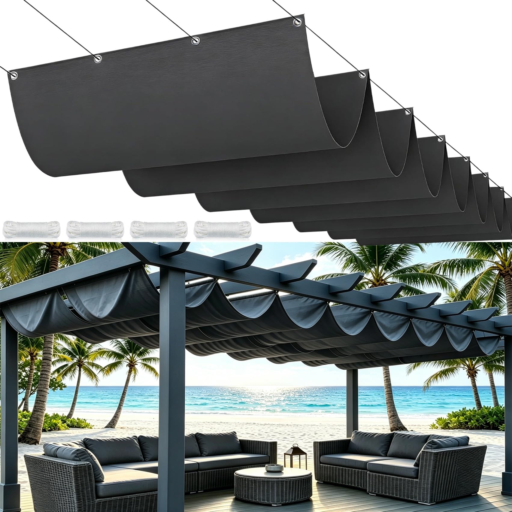 Voile ombrage rétractable vague résistant déchirures pour jardin