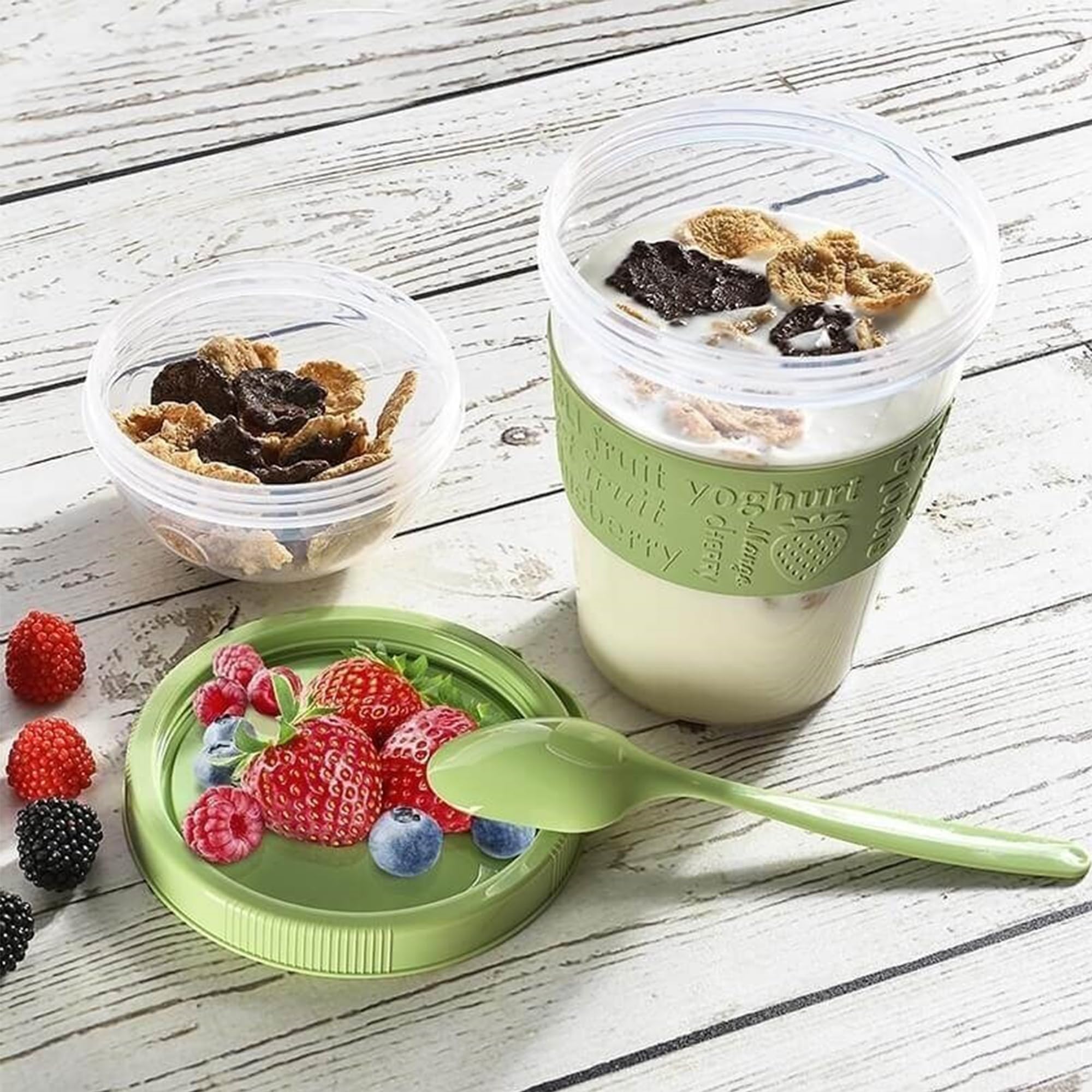 Reusable Yogurt Parfait Cups With Lids & Spoons - Set Of 2 Take-and-Go Containers For Yogurt, Oatmeal, Cereal (Red & White)