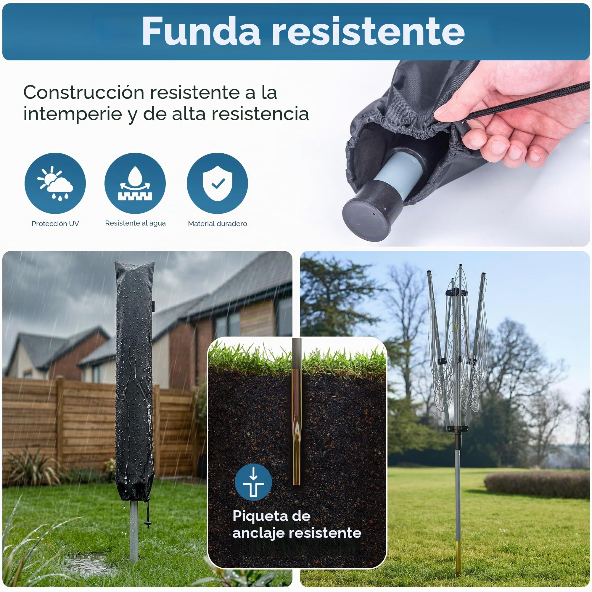 FunkyBuys - Línea de lavado rotativa | Tendedero giratorio de 4 brazos (50 metros)