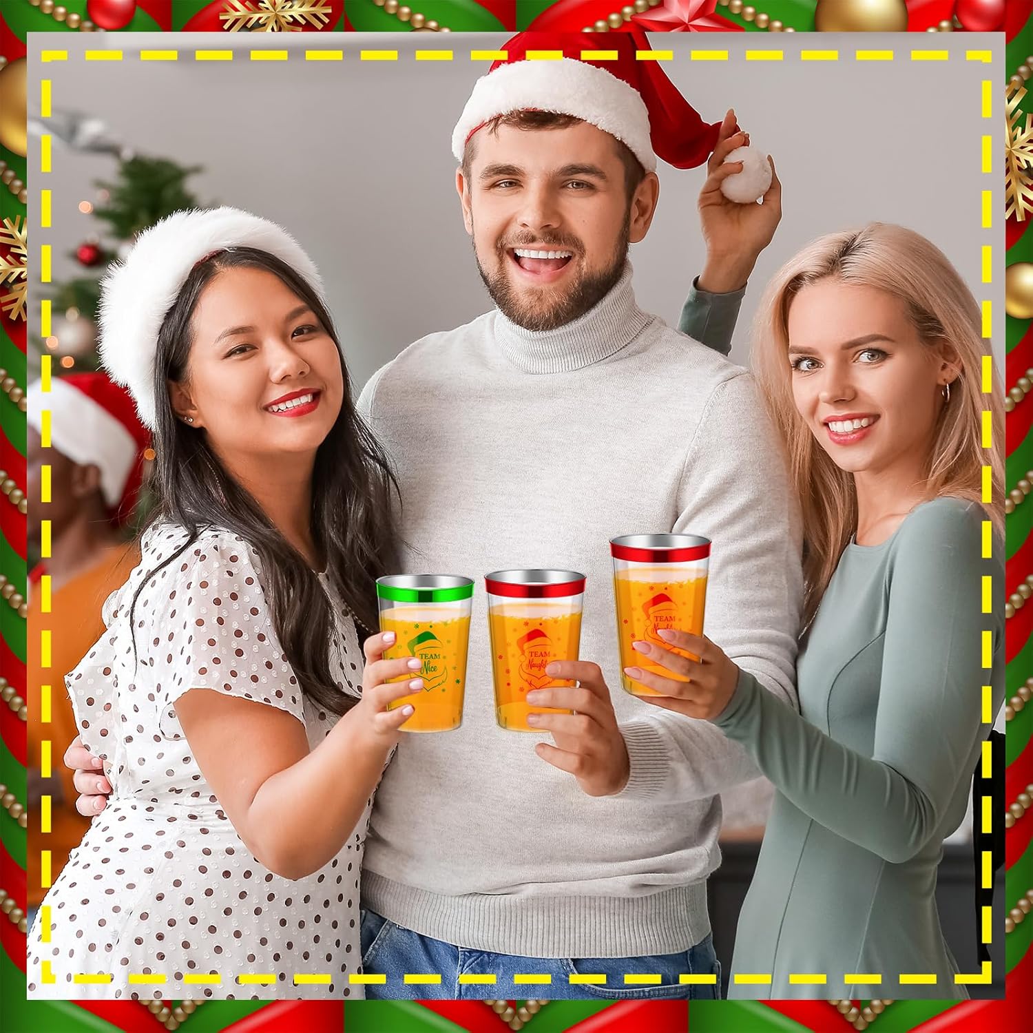 Hsei 100 Pcs 12 oz Naughty or Nice Plastic Cups Bulk for Team Disposable Party Cup Red Green Clear Glasses for Holiday Home Office Coffee Juice Drink Party Supplies - Image 2