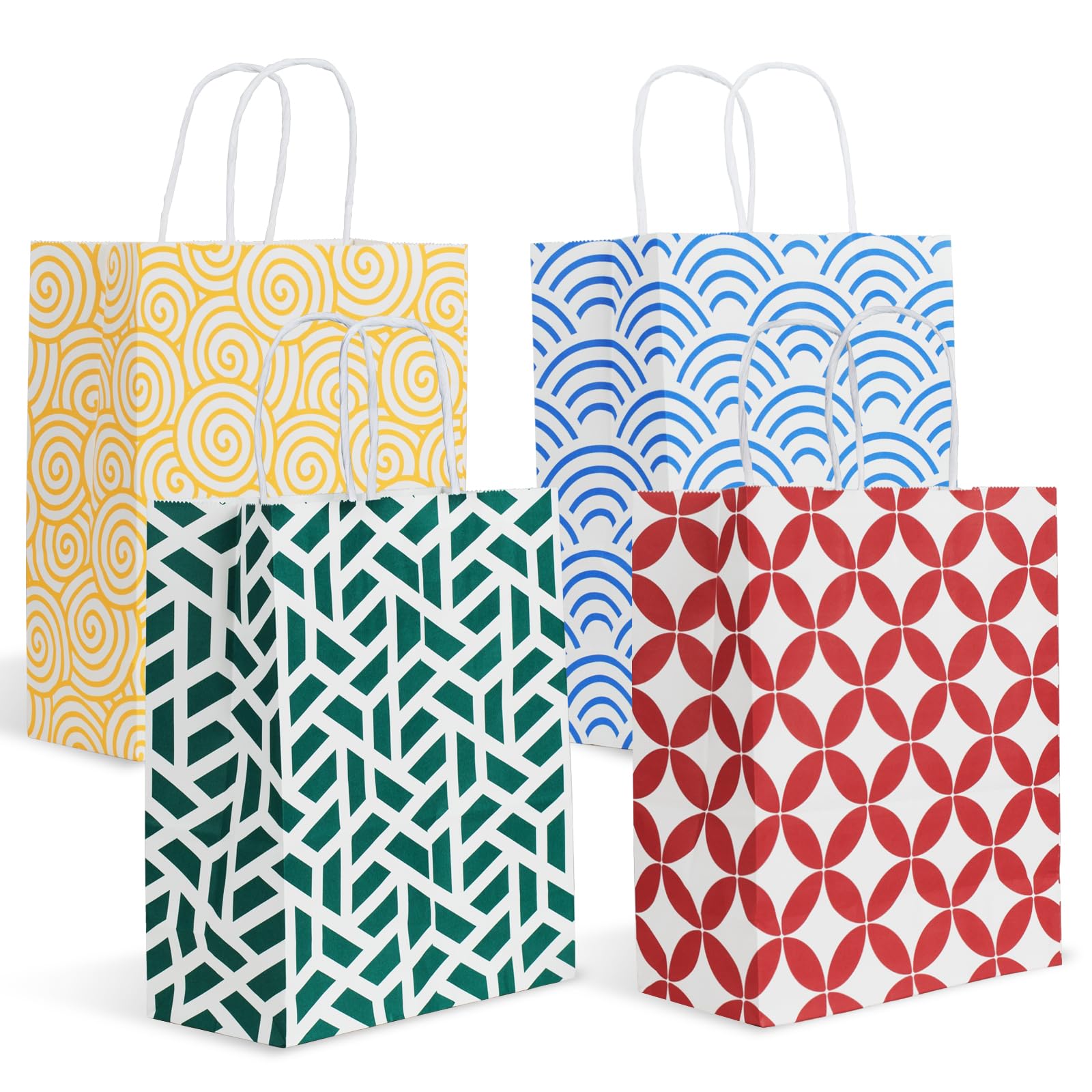 Parmedu Assorted Color Paper Bag Set: 24pcs Gift Bags with Handles in Optimal Size 10.2 * 8.5 * 3.9 Inches, Thickened Take-out Bags for Christmas, Festivals, Birthdays, Parties, Weddings etc.