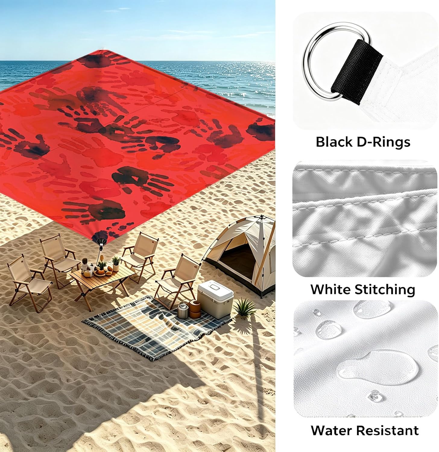Halloween Sun Shade Sail 12'x16' Bloody Hands Rectangle Sun Shade Sails Canopy Waterproof Red Bloods Handprints Outdoor Sunshades Sand UV Block Cover Shade Cloth for Patio Backyard Garden Deck Porch image 5