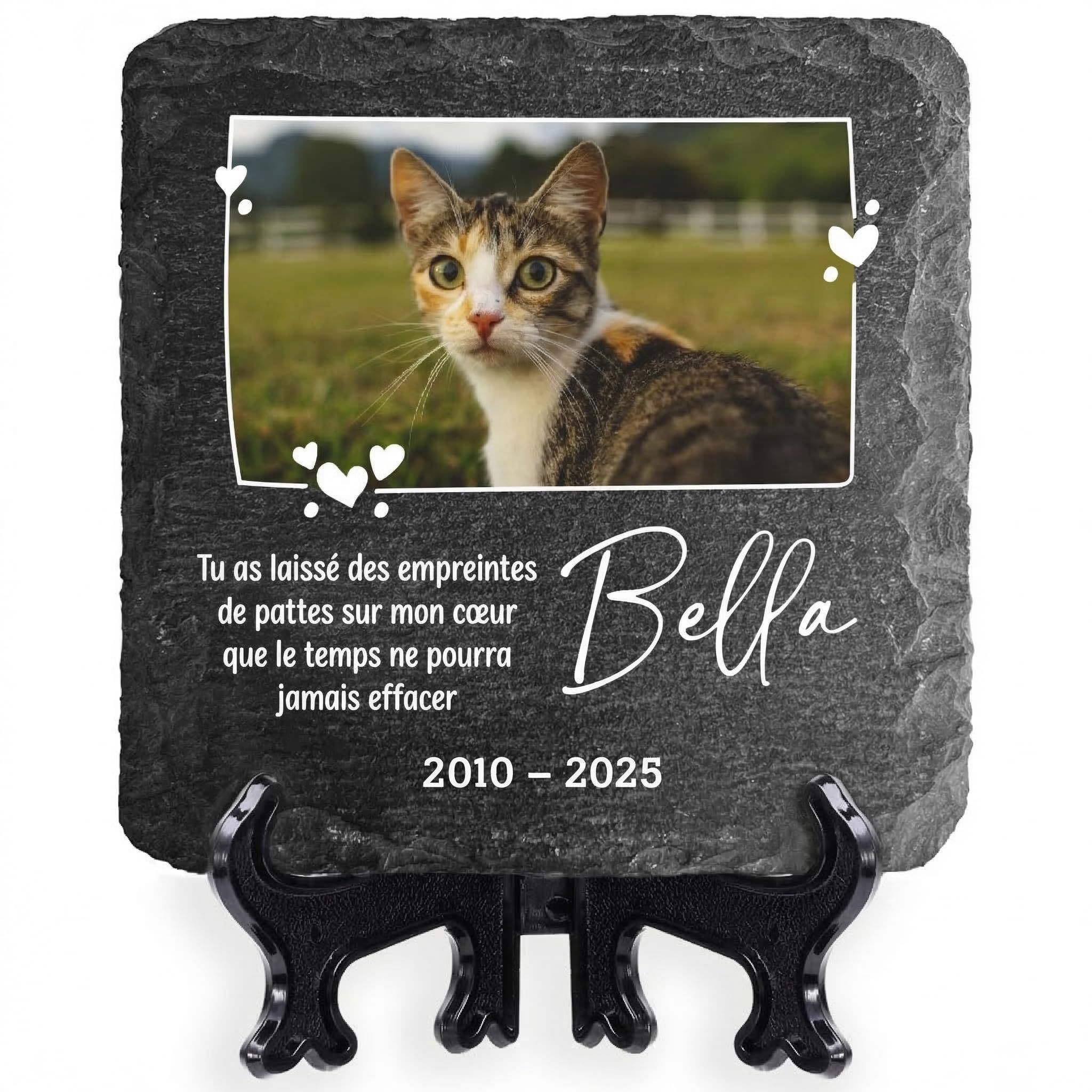Personalised Pet Memorial Gift with Photo & Name - Custom Slate Pet Memorial Plaque, Pet Loss Sympathy Gift, Memorial Stone with Stand 10 x 10 cm / 3.94" x 3.94" | Design 5