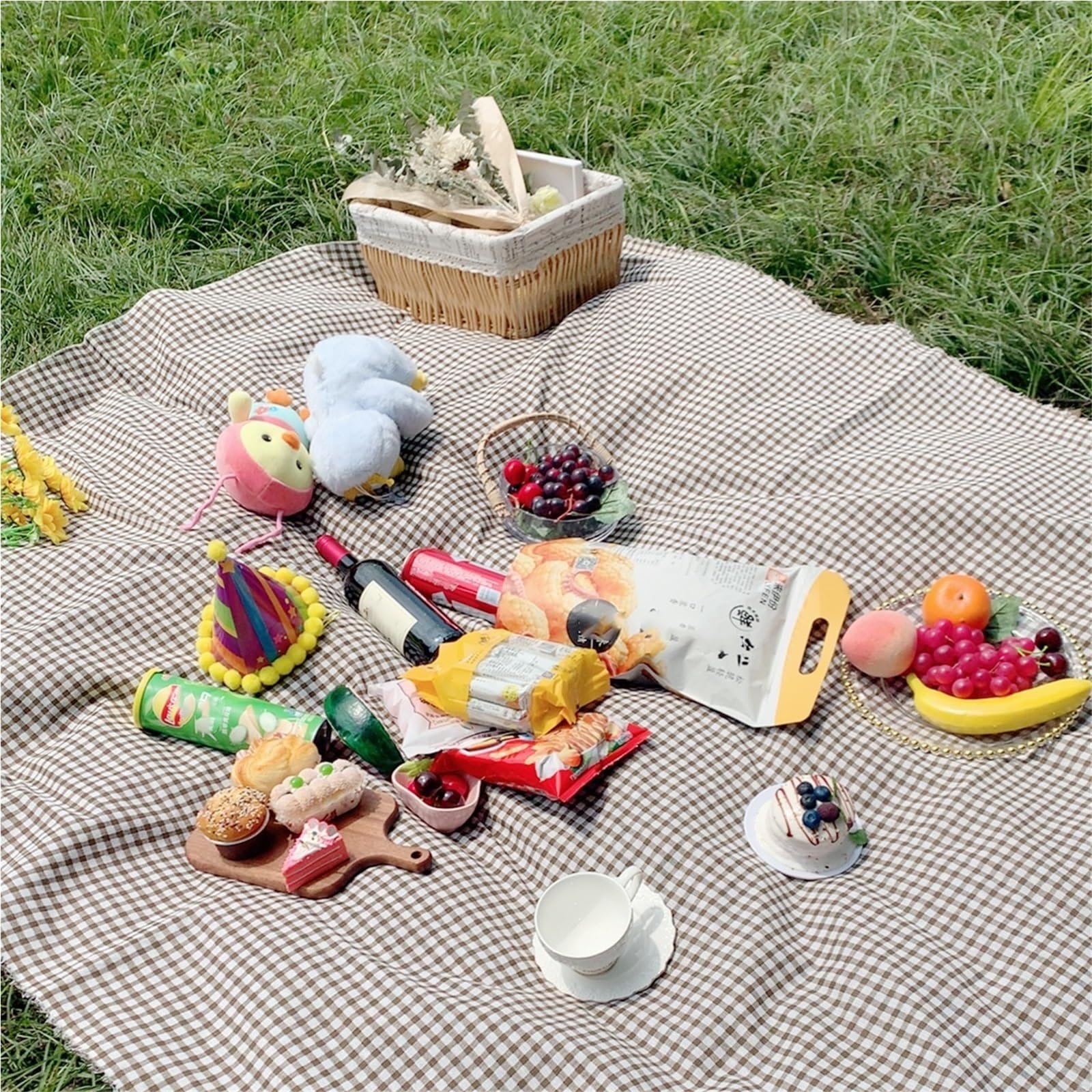Alfombra Picnic Impermeable Manta de Picnic for Exteriores Rde, Mantas Plegables, Mantel de Cuadros Vichy(Red,150x240cm)