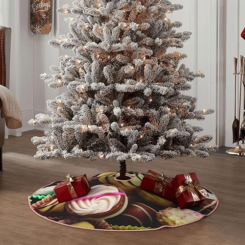 Miniatura 6 de Falda de árbol de Navidad de 30 pulgadas, color chocolate, decoración de árbol de Navidad, impermeable, tapete de árbol de Navidad con ribete de