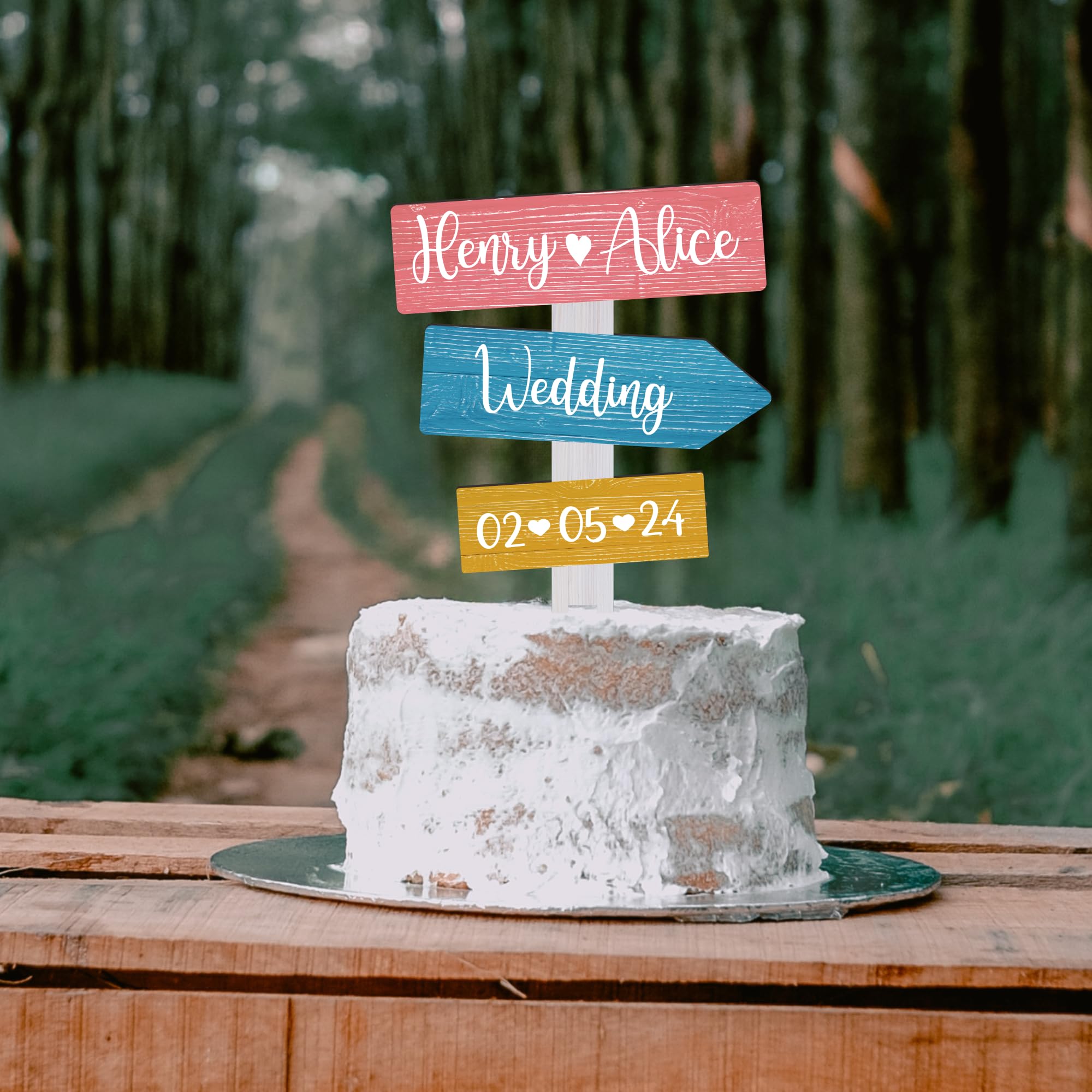 Party to Be Personalized Rustic Wedding Cake Topper in Wood Custom Bride & Groom Names Initials Wedding Date Cake Decoration (Candy) — image 1