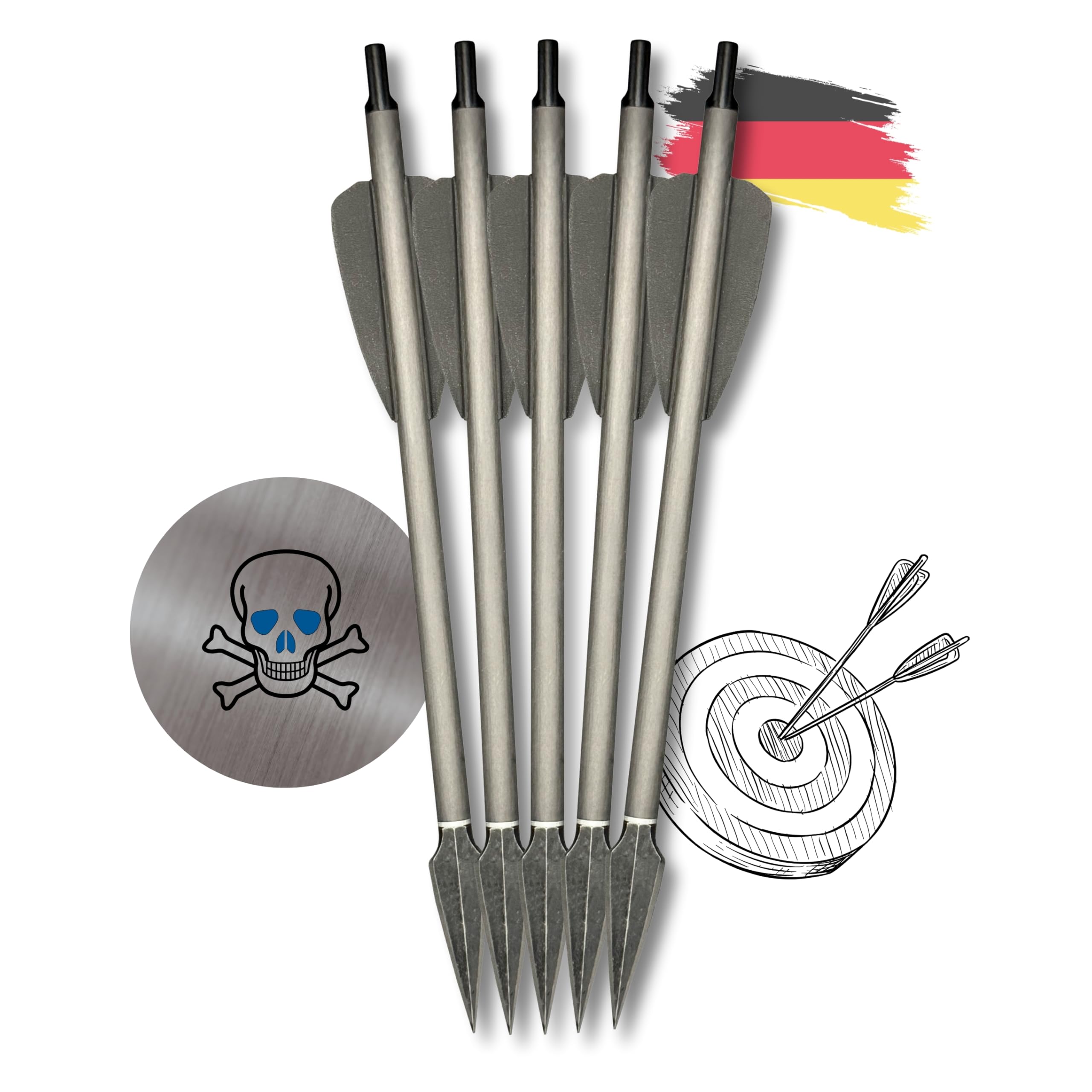S&K - 5X Carbon Bodkinpfeile extrem, Alunocken, 7,5" für Cobra Adder, R9, RX, R10 – Made in Germany – Hochpräzise Armbrustbolzen mit Jagdbodkin & Aluminium-Nocke – 15,8g