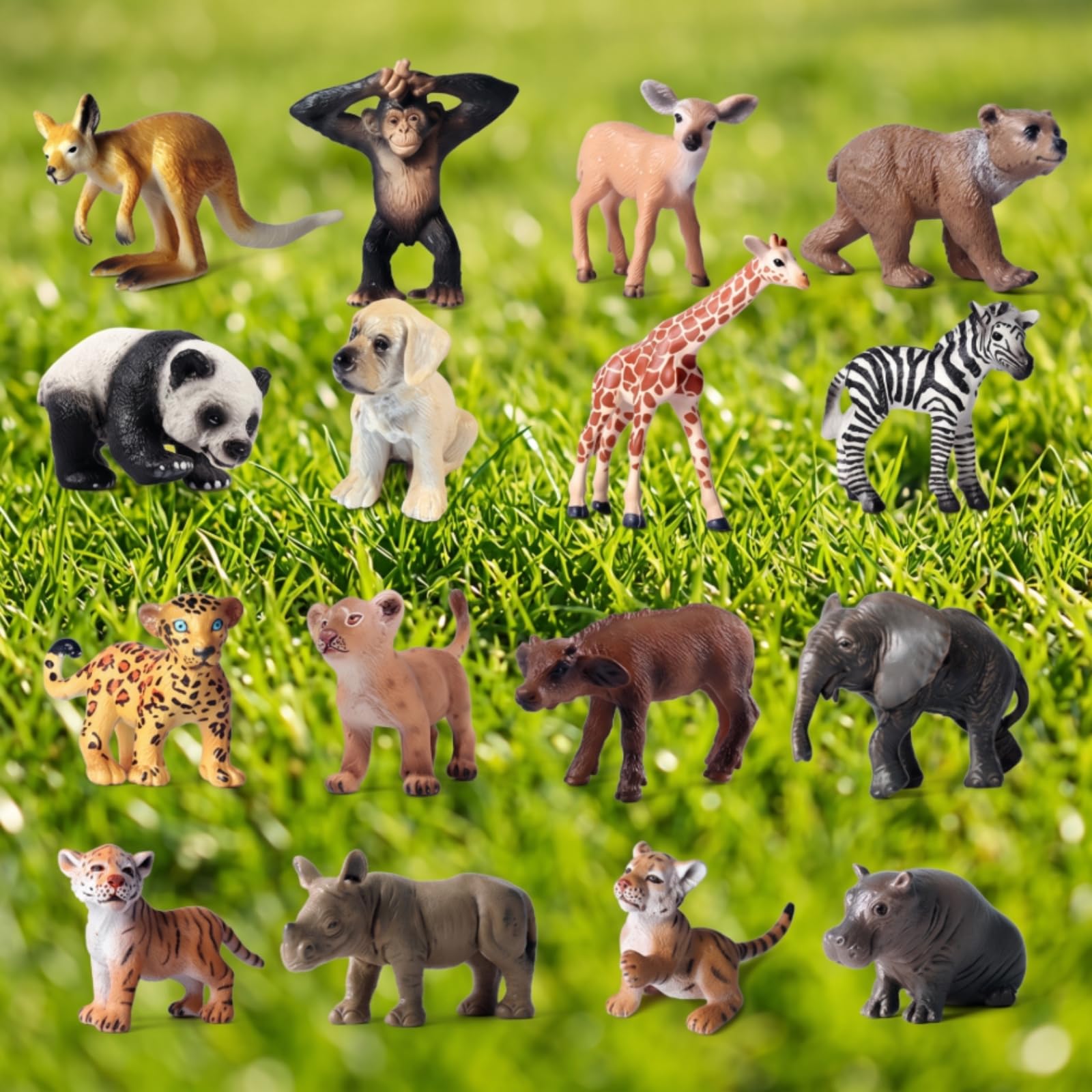 16 Pezzi Animali Giocattolo Solido Figurina Durevole Modellino per Diorama