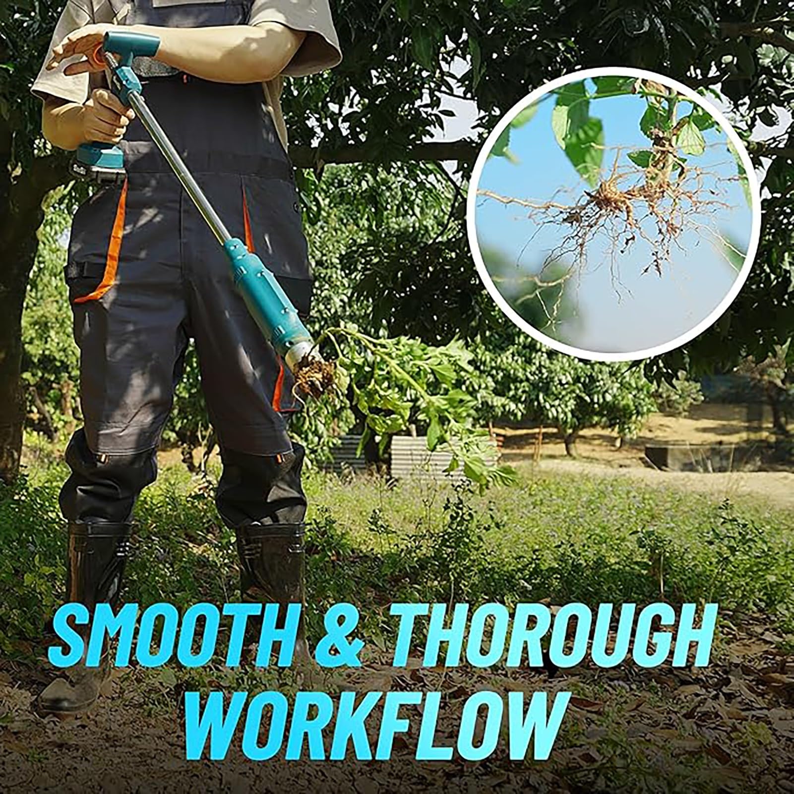 Herramienta eléctrica de extracción de malezas, inalámbrica, 21 V, mango largo, herramienta de jardinería con 2 baterías y carga rápida para césped, patio y jardín