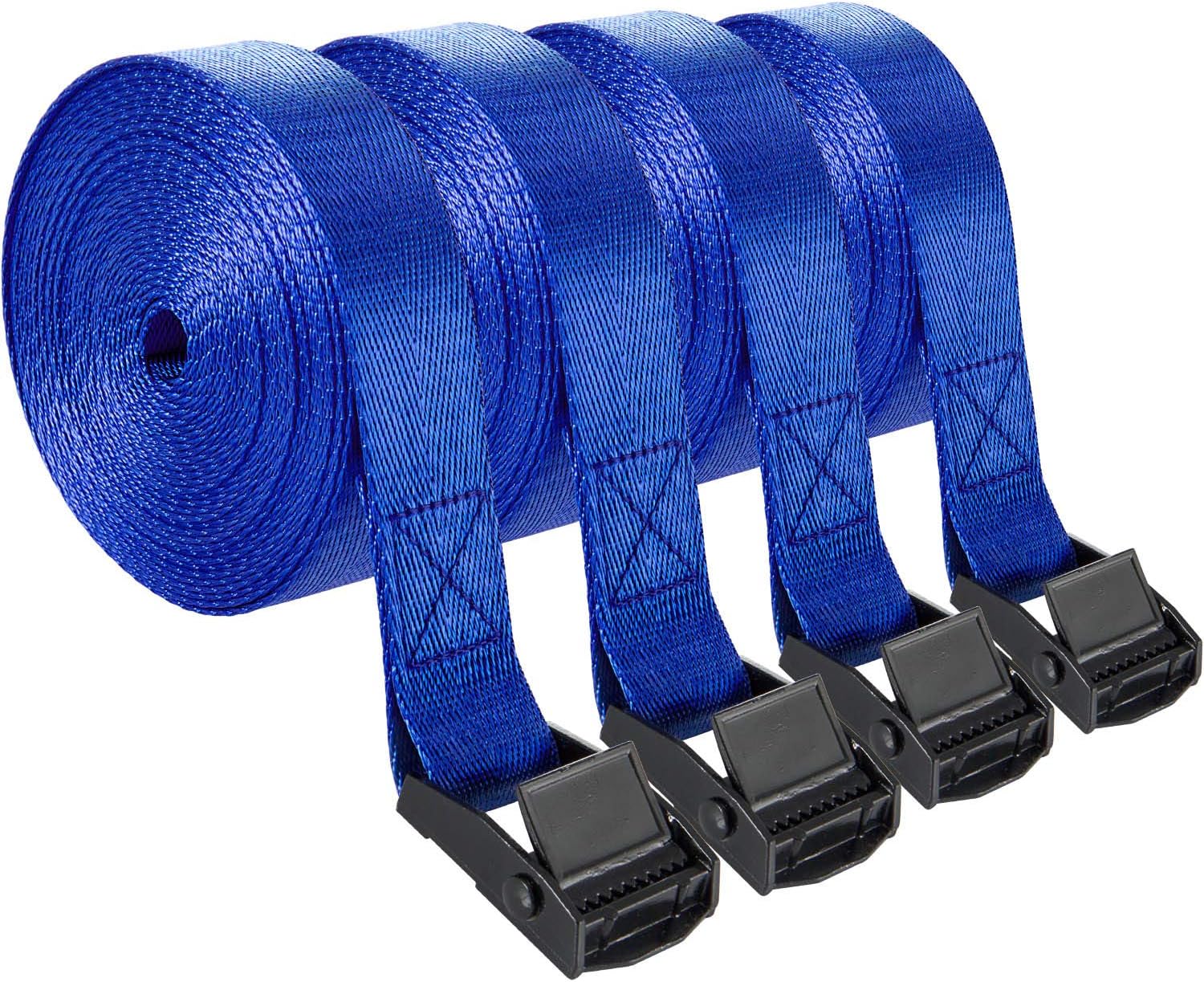 MOOKLIN Adjustable Heavy Duty Tensioning Belts 4 Packs Tie Down Straps Tensioning Belts Lashing Strap Trailer, 5 m x 2.5 cm, for Mounting on Bicycle Motorcycle Carriers, Car Luggage Cargo Trailer