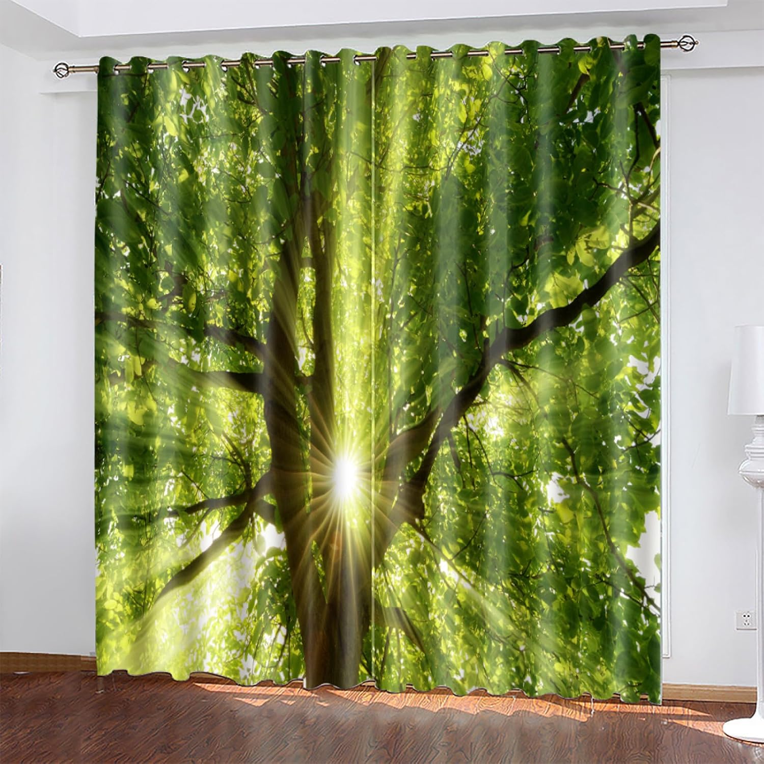 Blackout Curtains Green Tree Sunshine Living Room for Bedroom Polyester Washable Thermal Insulated Noise Reducing with Eyelets Door Curtain 2 Panels 2x75x166 cm(2 x 29.53 x 65.35 inch)