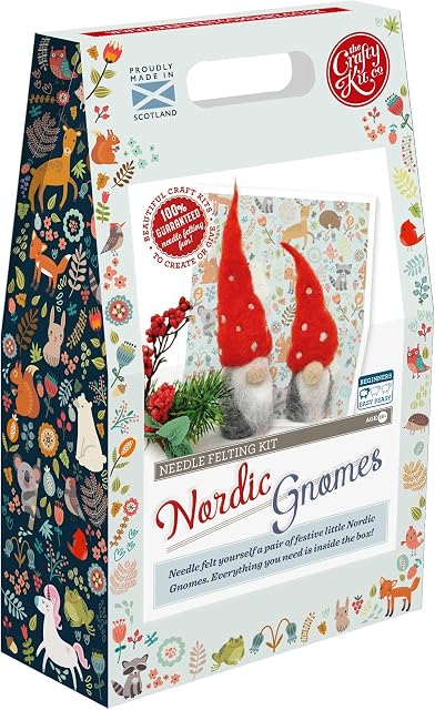 The Crafty Kit Company Nordic Gnomes DIY Needle Felting Craft Kit for Christmas Gifts Beginner-Friendly Made in The UK