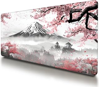 VNDL Large Japanese Gaming Mouse Pad, White and Red, Premium Non-Slip Anime Desk Pad for Office, Extended XL XXL Mouse Mat and Laptop Pad, Waterproof and Stiched Edges 31.5 x 15.7 in (mt2)