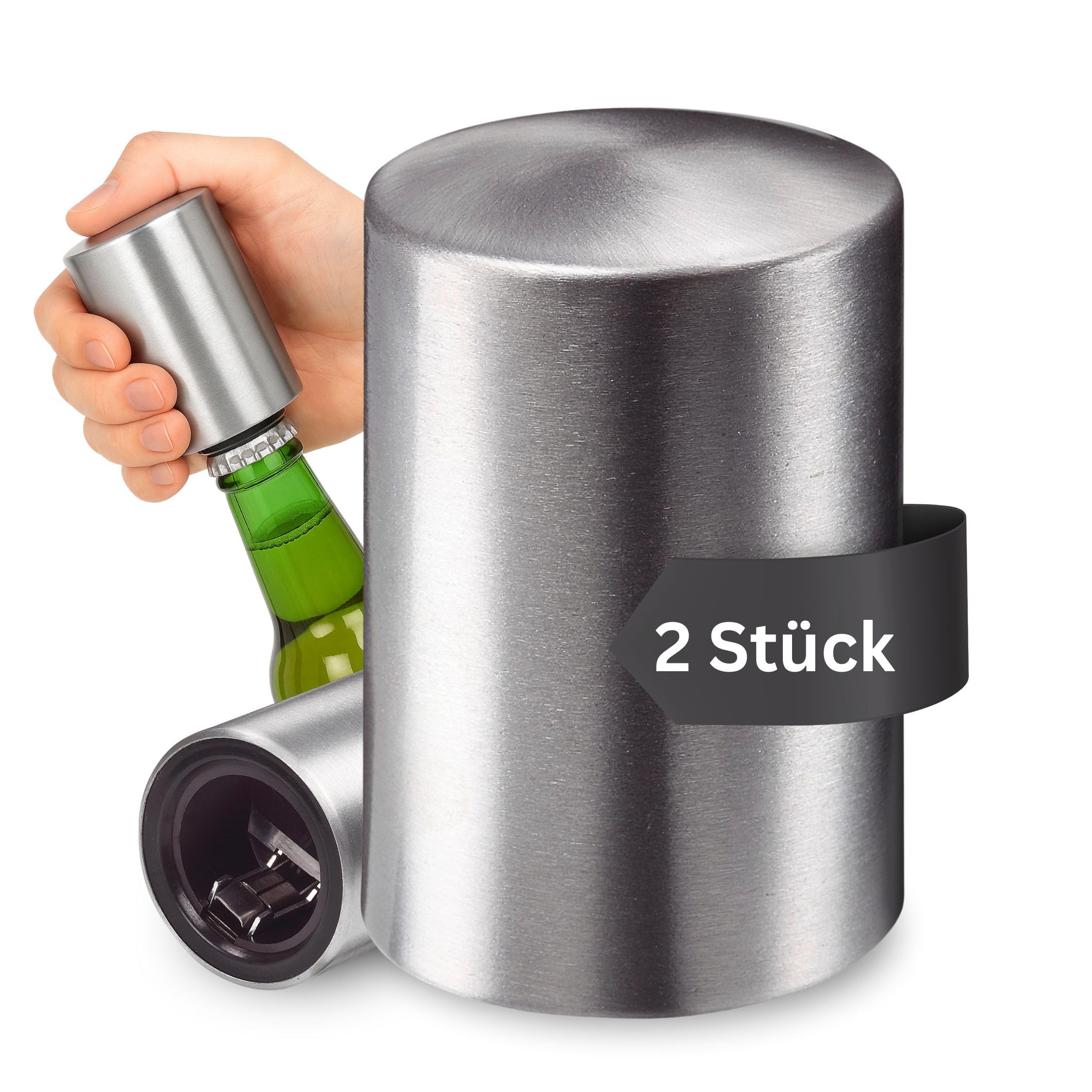 PROMOTION FOR LIFE Flaschenöffner 2er Set Push Up – Flaschenöffner mit Edelstahl-Optik (Aluminium)