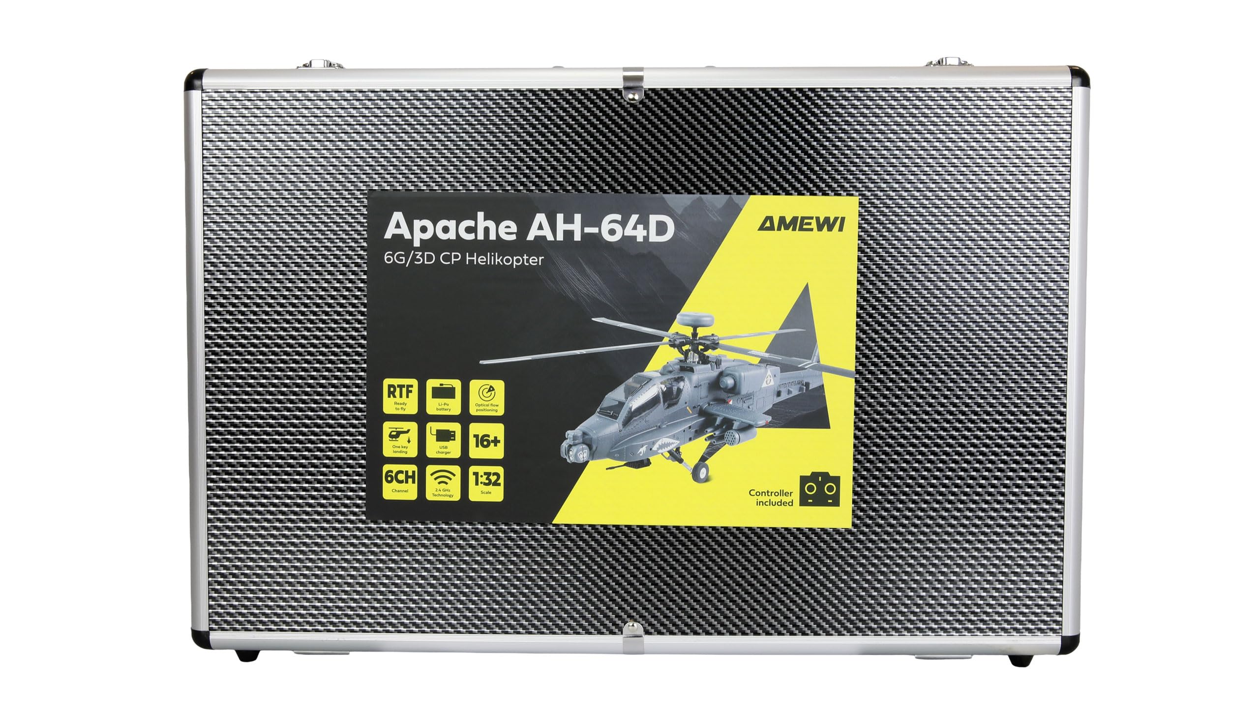 Amewi Apache AH-64D CP Helikopter 6G/3D RTF grau inkl. Fernsteuerung, Akku, Ladekabel, Zubehör