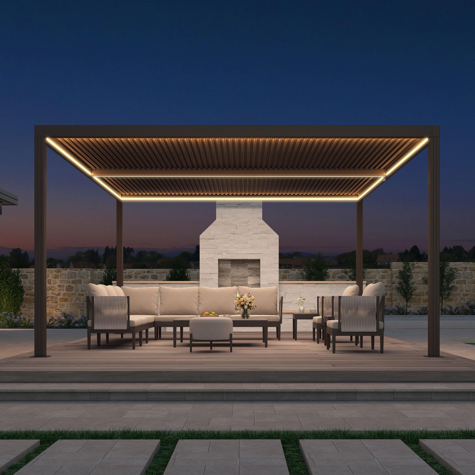 PURPLE LEAF Outdoor 10'x14' Louvered Pergola Adjustable Aluminum Canopy Retractable Metal Roof for Deck Patio Outside Backyard Hardtop Gazebo Sun