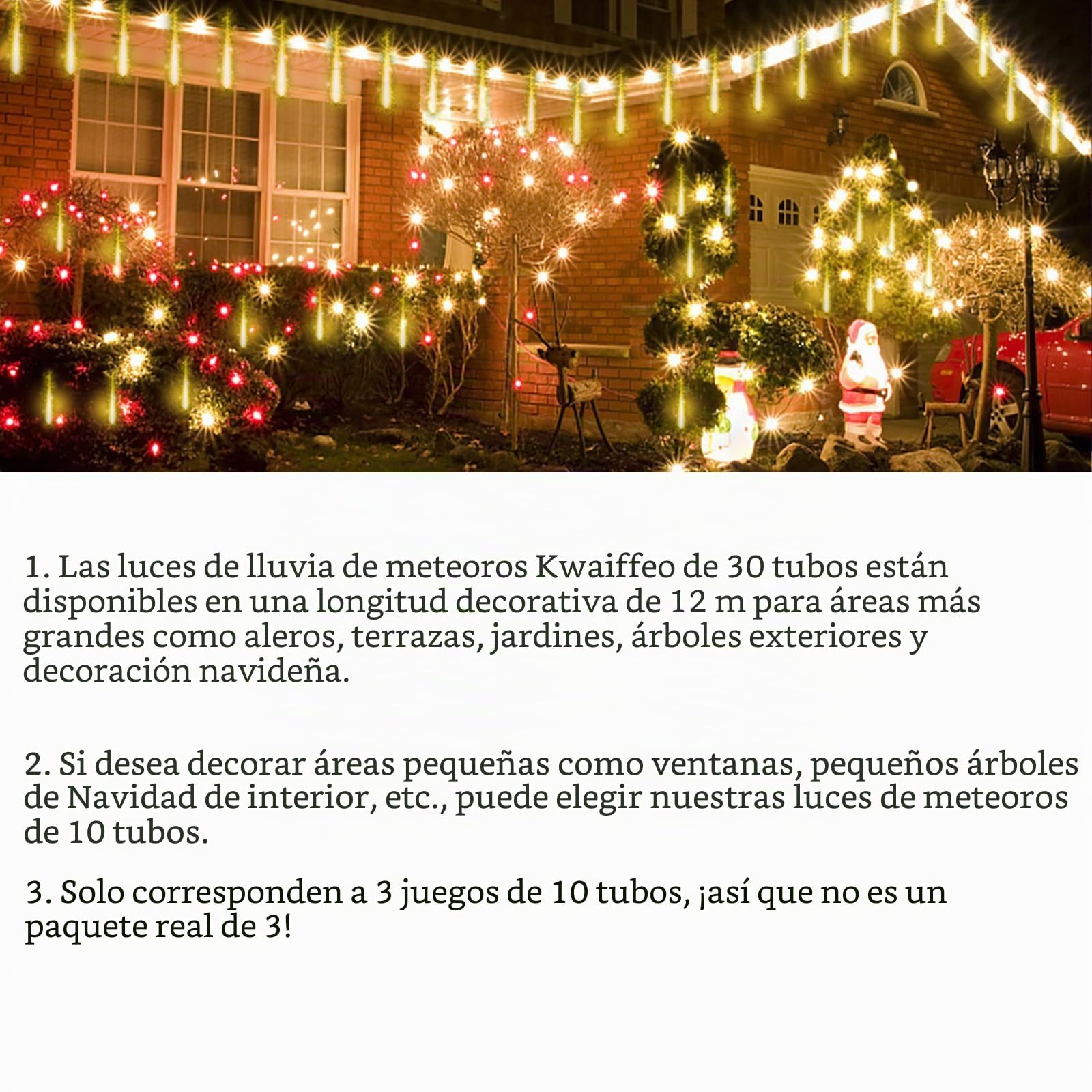 Kwaiffeo Luces de Navidad Lluvia para Exteriores, 30 Tubos de Luce de Hadas de Lluvia de Meteoritos, Luces de Impermeables para Halloween Ventana de Boda Decoración del día de Reyes Magos, Blanco