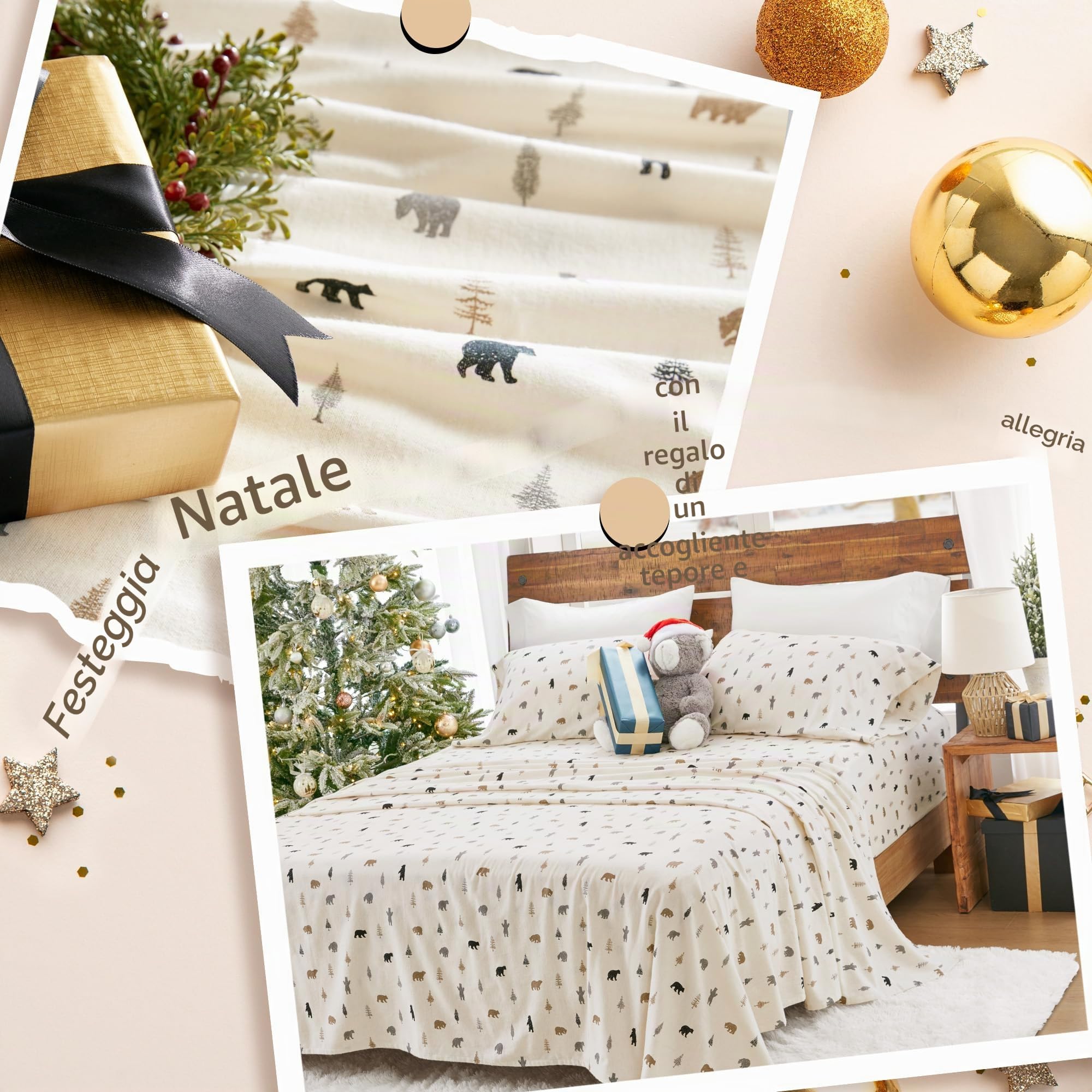 Comfort Spaces Set di lenzuola in flanella di cotone al 100%, ultra morbide e accoglienti, con tasca elastica da 30,5 cm, per materassi fino a 35,6 cm, stampa originale, biancheria da letto in