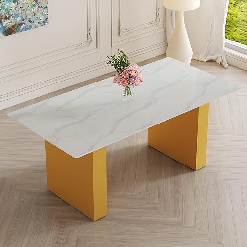 Large Modern Rectangular Table with 0.4 inch Patterned Tabletop and Large Table Legs, Suitable for Kitchen, Dining Room, and Living Room 71 "* 35.4"