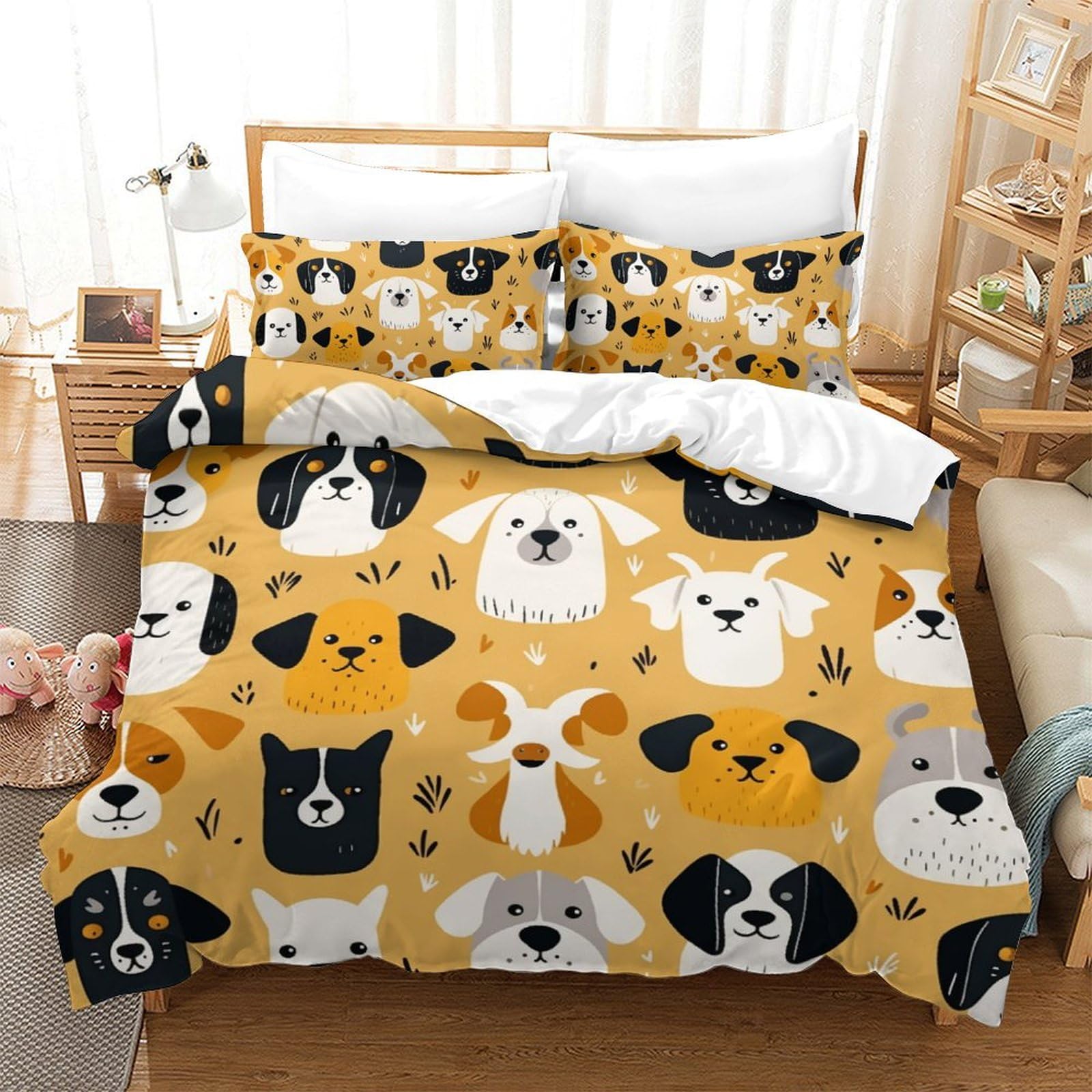 Housse de couette chien 3D double pour chambre d'enfant douillette