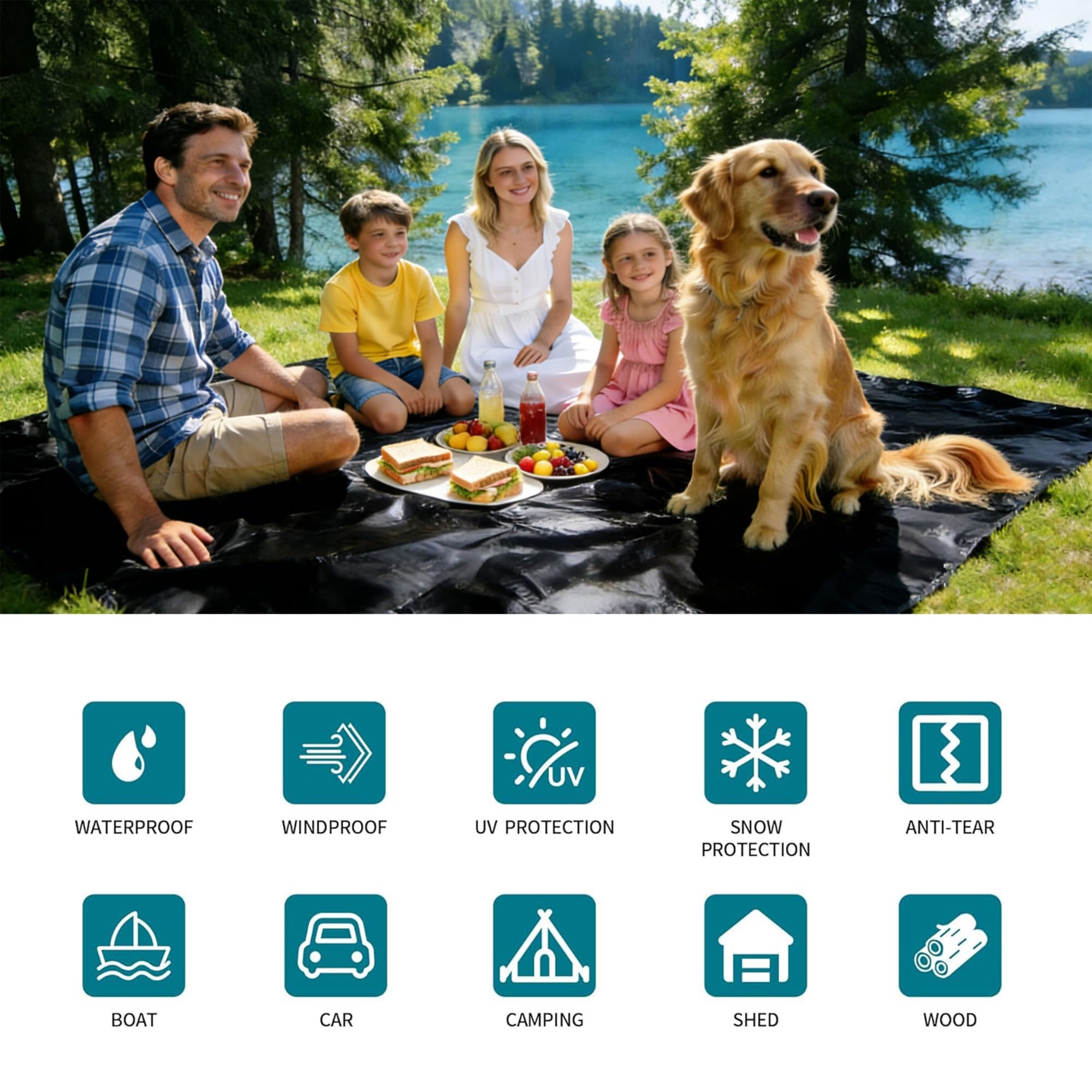 Bâche Imperméable,200g/m² PE 3.6x7m Bâche de Protection Extérieur en Polyéthylène,Anti UV Bache Camion,avec œillets Toile de Protection Pergola,Serre,Baches Imperméables pour Exterieur,Noir