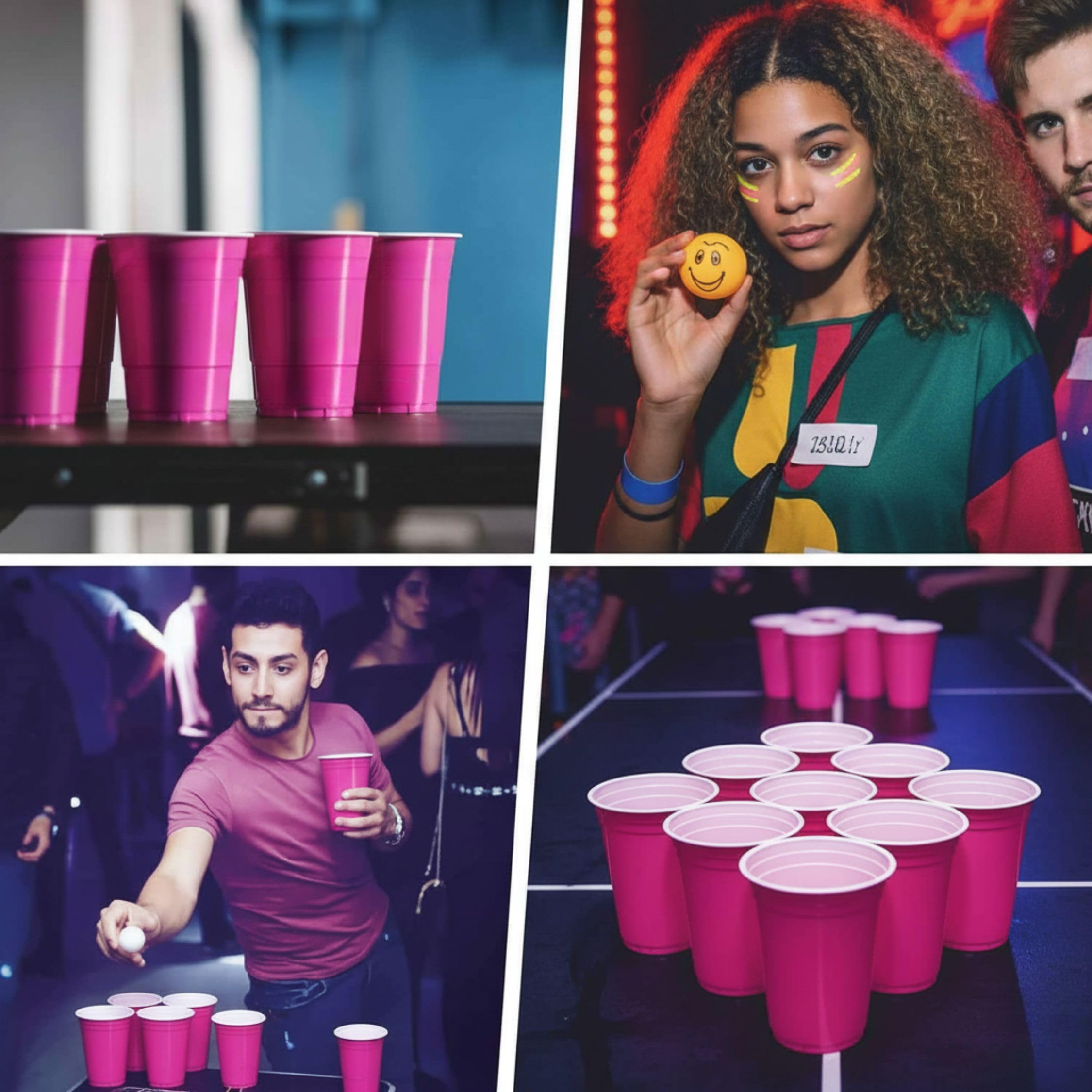 Tickles Pack of 20, Beer Pong Glasses with Free Ping Pong Balls Set, Easy Grip Reusable Drinking Party Cups for Iced Tea, Punch, Cocktail, Couple, Ladies Games (Color: Dark Pink Size: 475 ml) 3