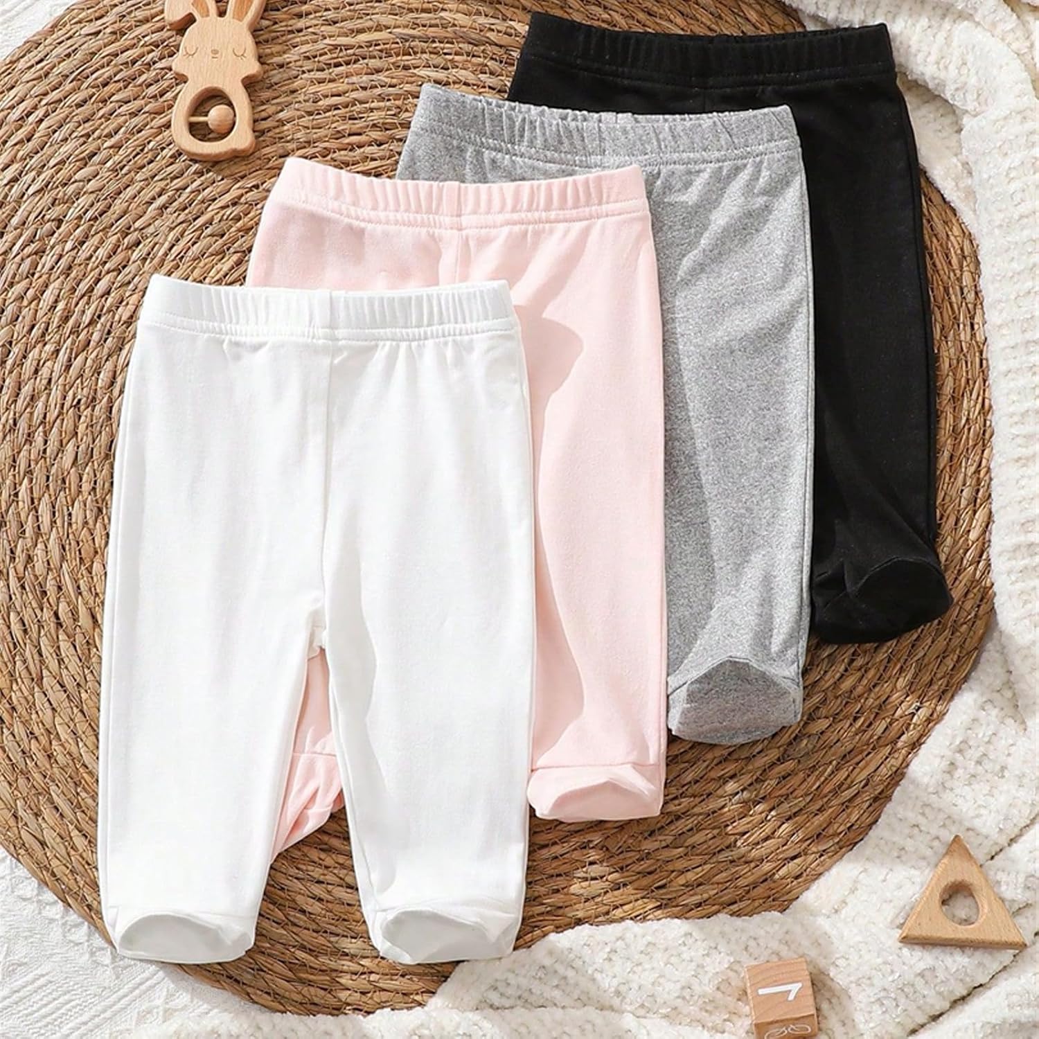 Baby Girls 4 Pack Footed Pants Elastic Waist Solid Casual Trousers Spring Fall Basic Clothes for Toddler 0-9 Months