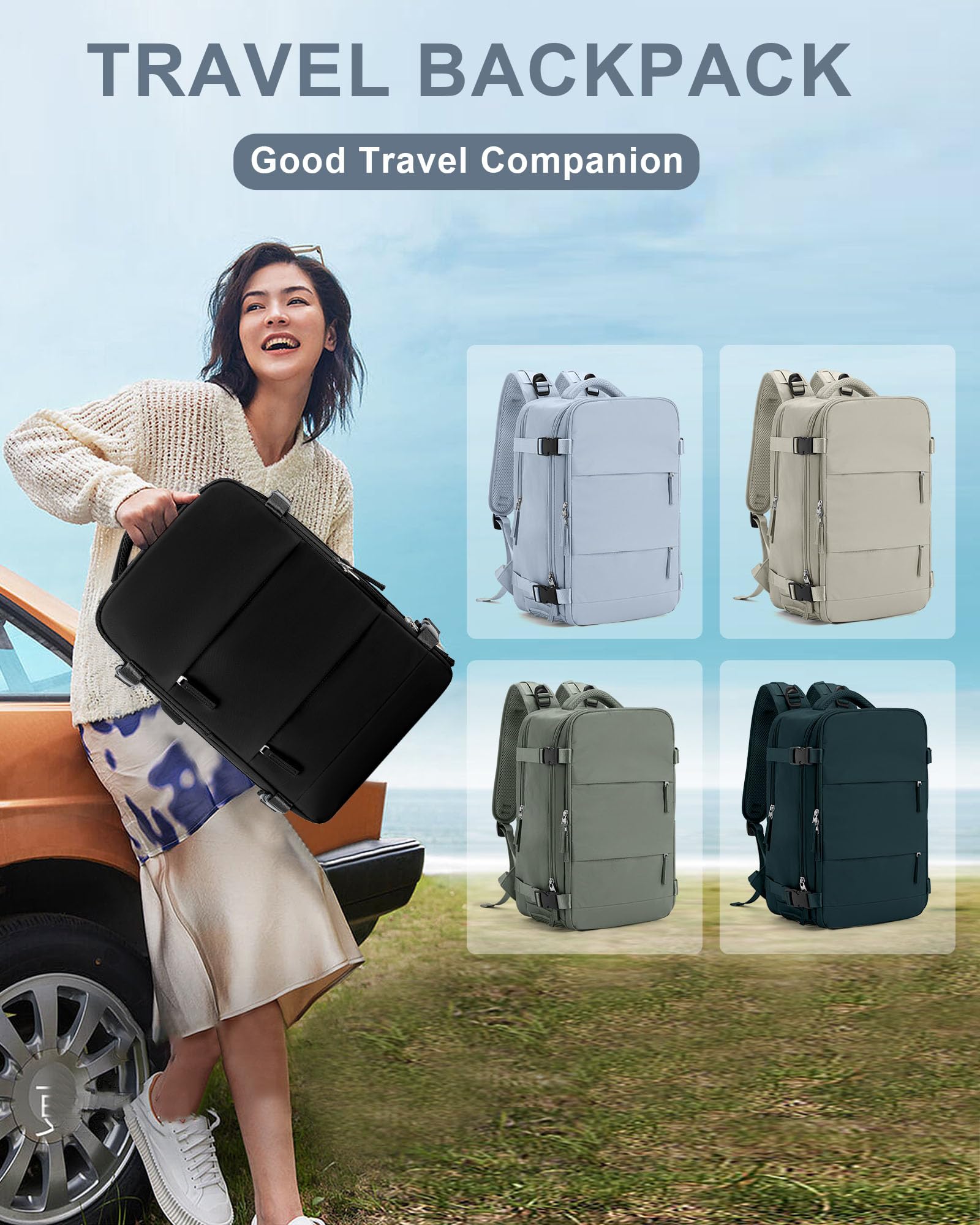 BJLFS Borse da Cabina per Ryanair 40x20x25 Zaino sottovuoto da viaggio Bagaglio a Mano con compressione sottovuoto,Zaino Easyjet 45x36x20,Zaini Casual per laptop da 14 pollici per scuola