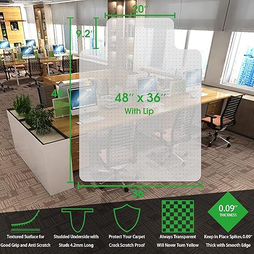 Miniatura 4 de Tapete para silla de oficina para alfombra de pelo bajo, 36 x 48 pulgadas, tapete para silla de escritorio con tachuelas para suelos alfombrados,