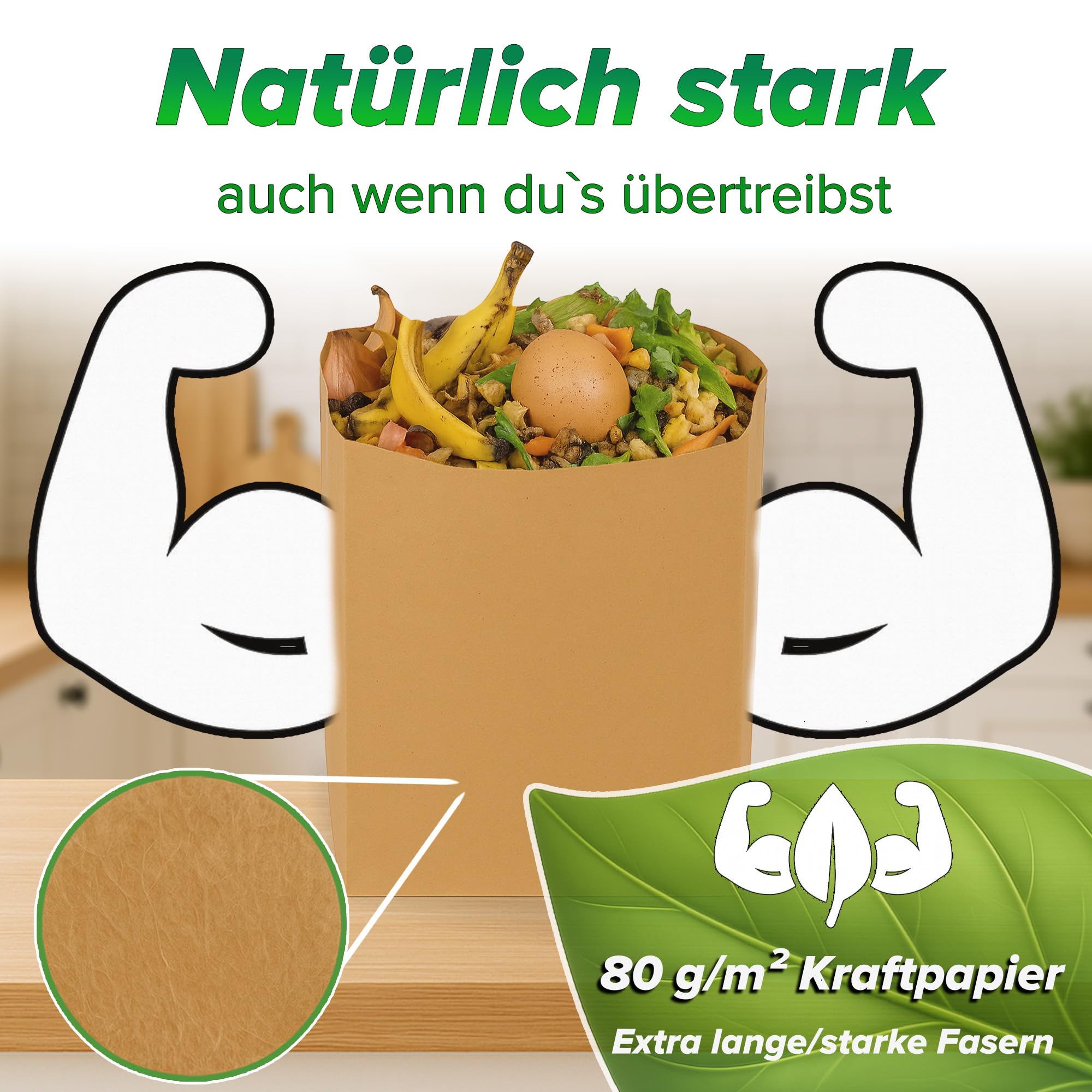 Biomüllbeutel 20L I 50Stk Bio Müllbeutel plastikfrei I Biomüllbeutel Papier nass & reißfest I Papiertüten für Biomüll I Biomülltüten Papier