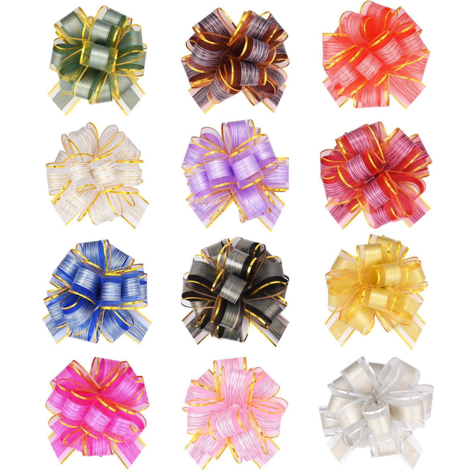 HOTUT 12 lazos grandes de organza (6 pulgadas), lazos de organza de colores mixtos para envolver regalos, lazo de cinta para envolver regalos con cinta para coches de boda, decoraciones de fiesta