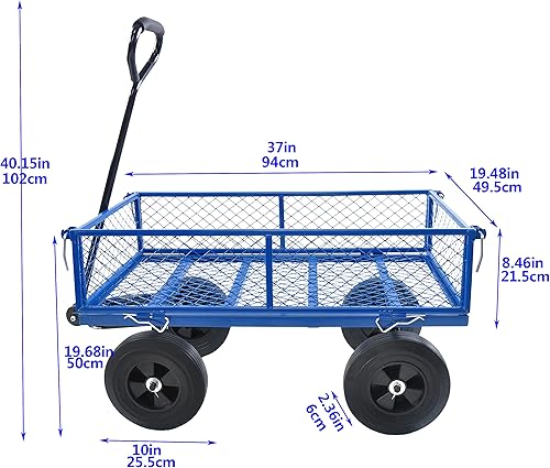 Miniatura 2 de Carrito utilitario resistente para exteriores, carrito de jardín con lados extraíbles, carrito de herramientas rodante de acero, carrito de césped