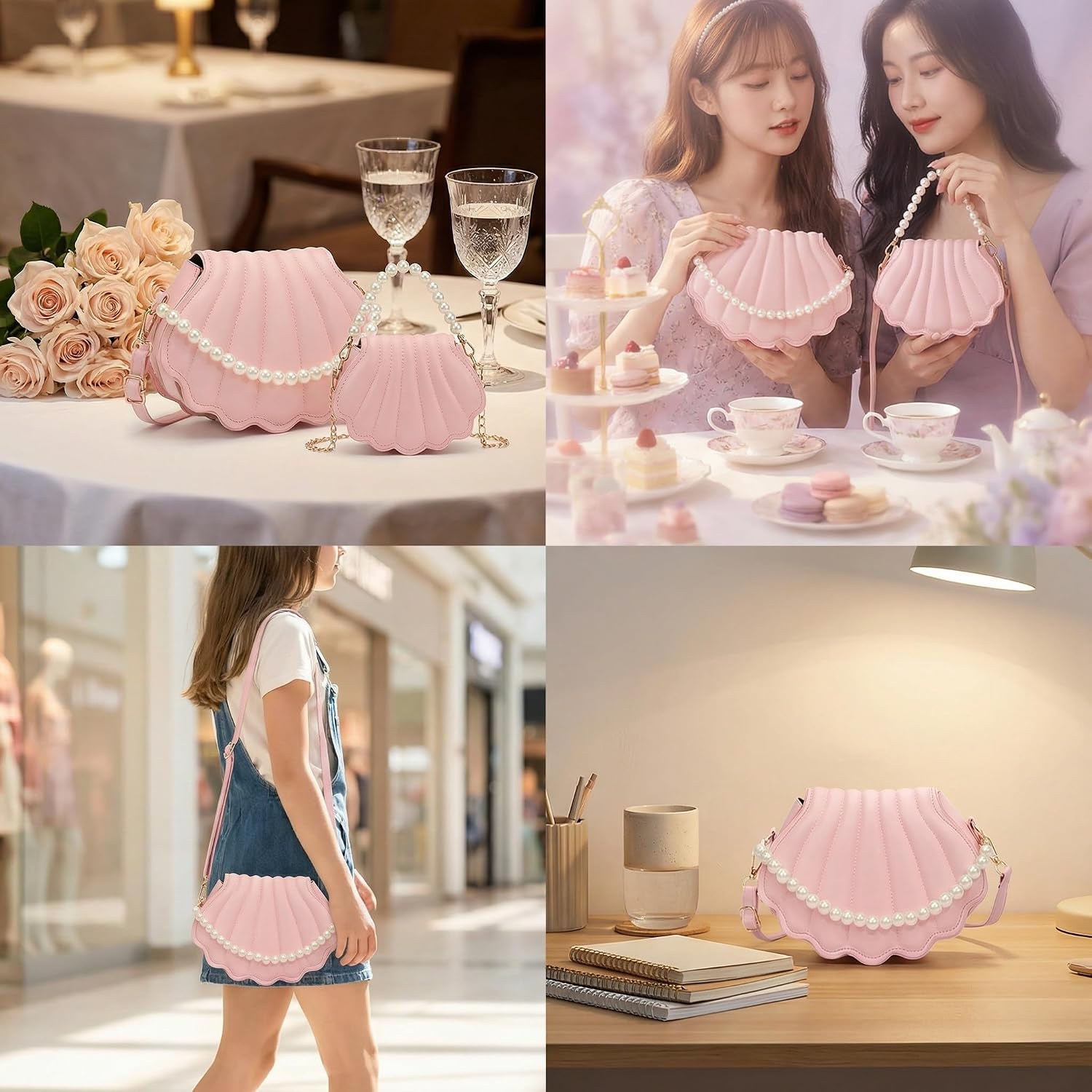 2 Pcs Mother Daughter Shell Crossbody Bag Cute Seashell Purse for Women Girls Large Bag for Phone Small Bag for Accessories