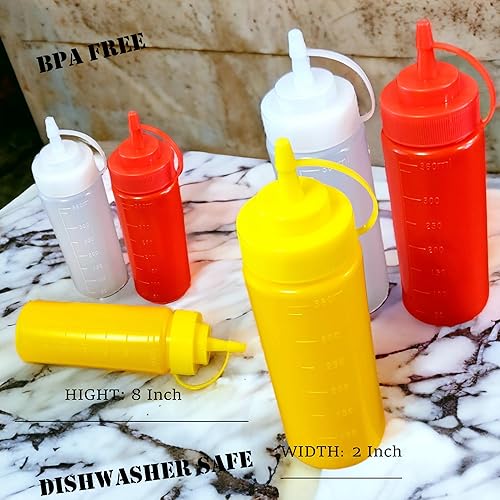 Miniatura 9 de Botellas exprimibles de condimentos transparentes para salsa de tomate, mostaza, mayonesa, aderezo, aceite, jarabe, vinagre, salsas, miel,