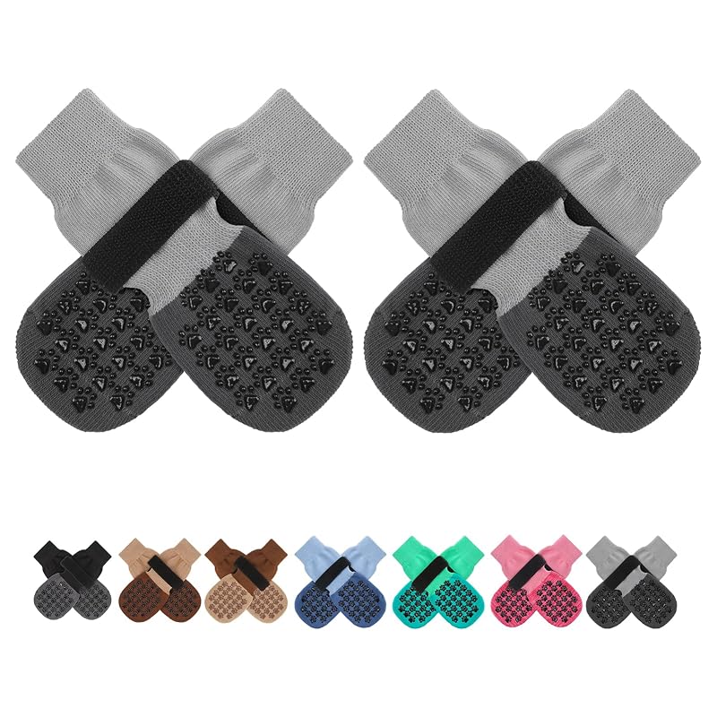 Meias antiderrapantes para cães em algodão e poliéster SCENEREAL XS cinza bicolor, pacote com 4