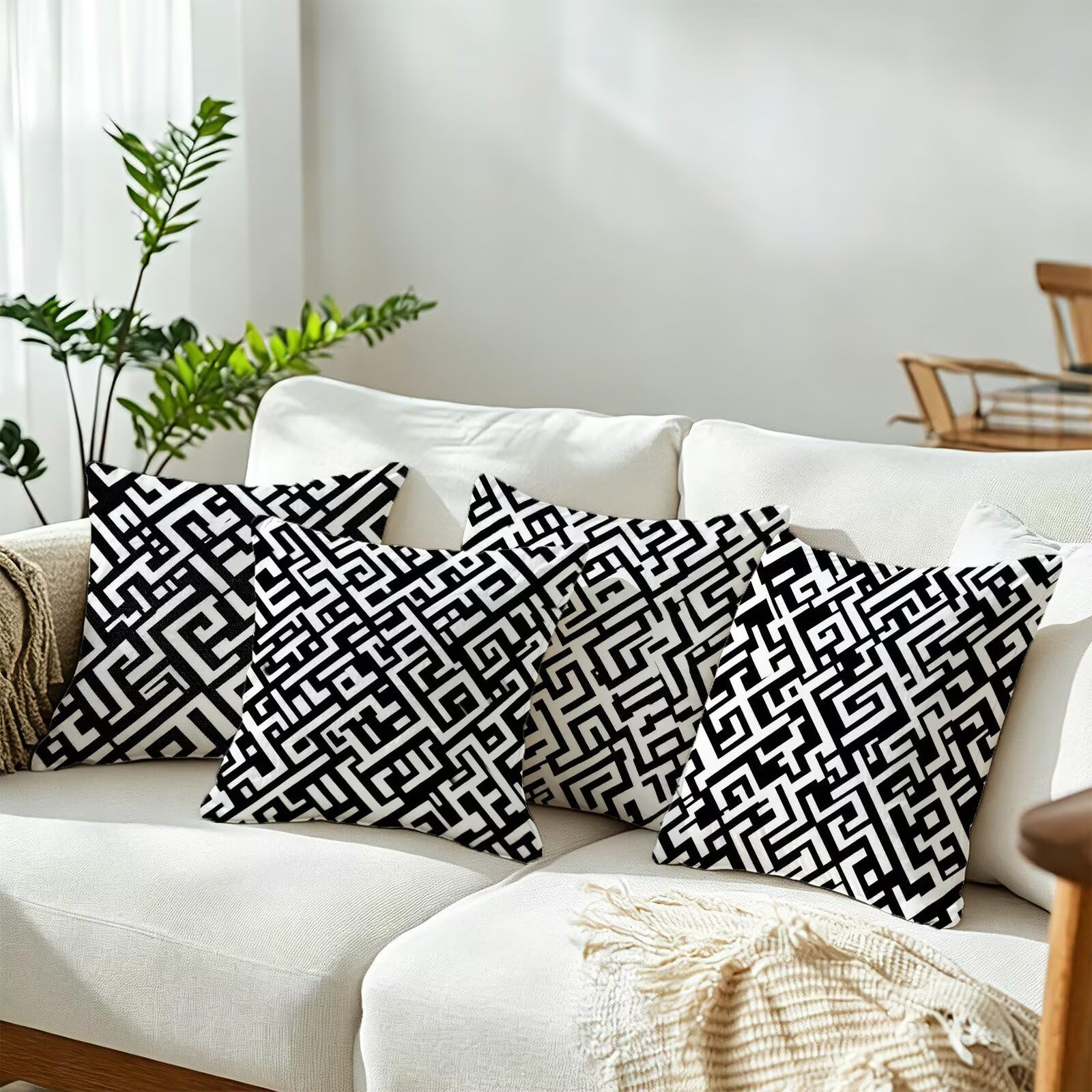 Cojines Exterior En Blanco Y Negro Funda Almohada 45x45 Juego de 4, Cod-400
