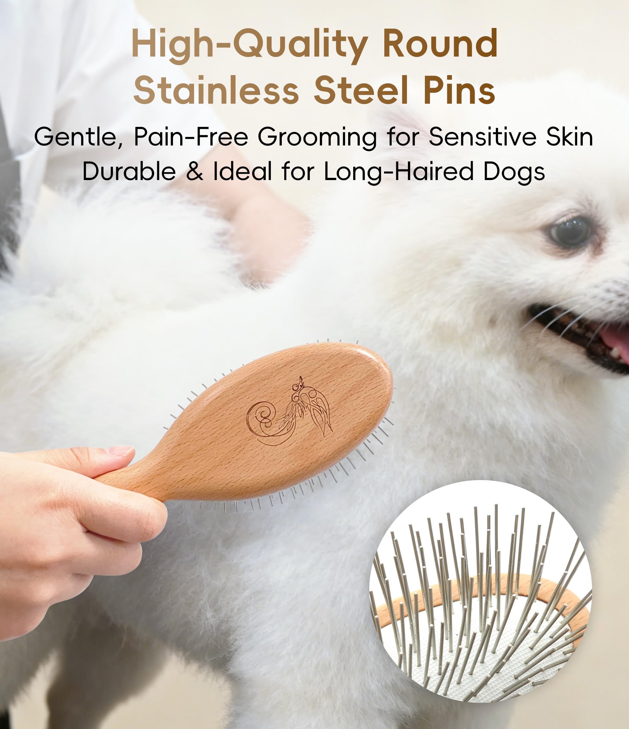 Brosse à épingler pour chiens, manche en bois de hêtre, outil de toilettage professionnel pour poils longs et épais, idéal pour Goldendoodle, caniche, labrador, schnauzer, chat et cheval